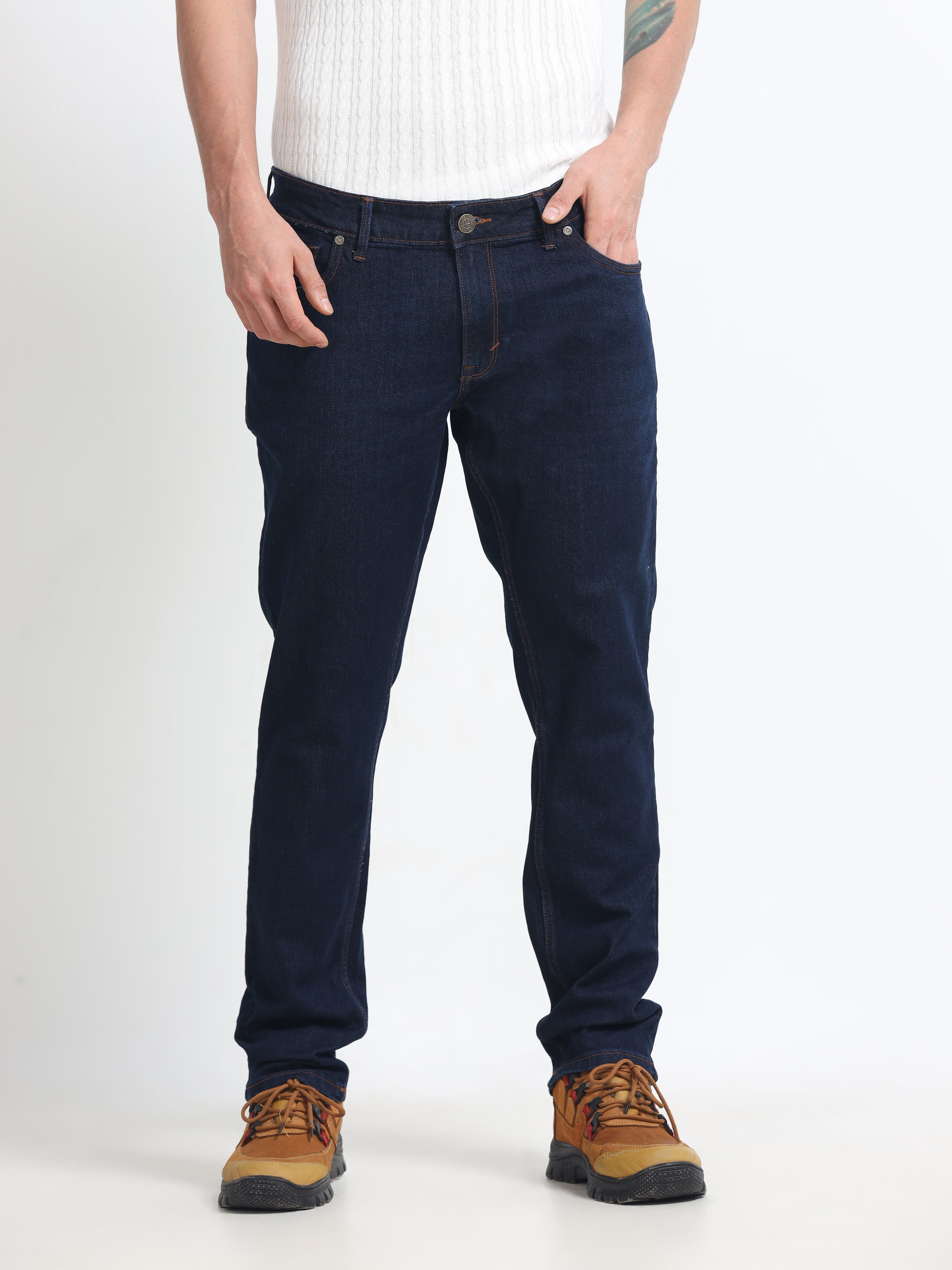 Men - Navy Blue - Slim Fit - Denim Pant