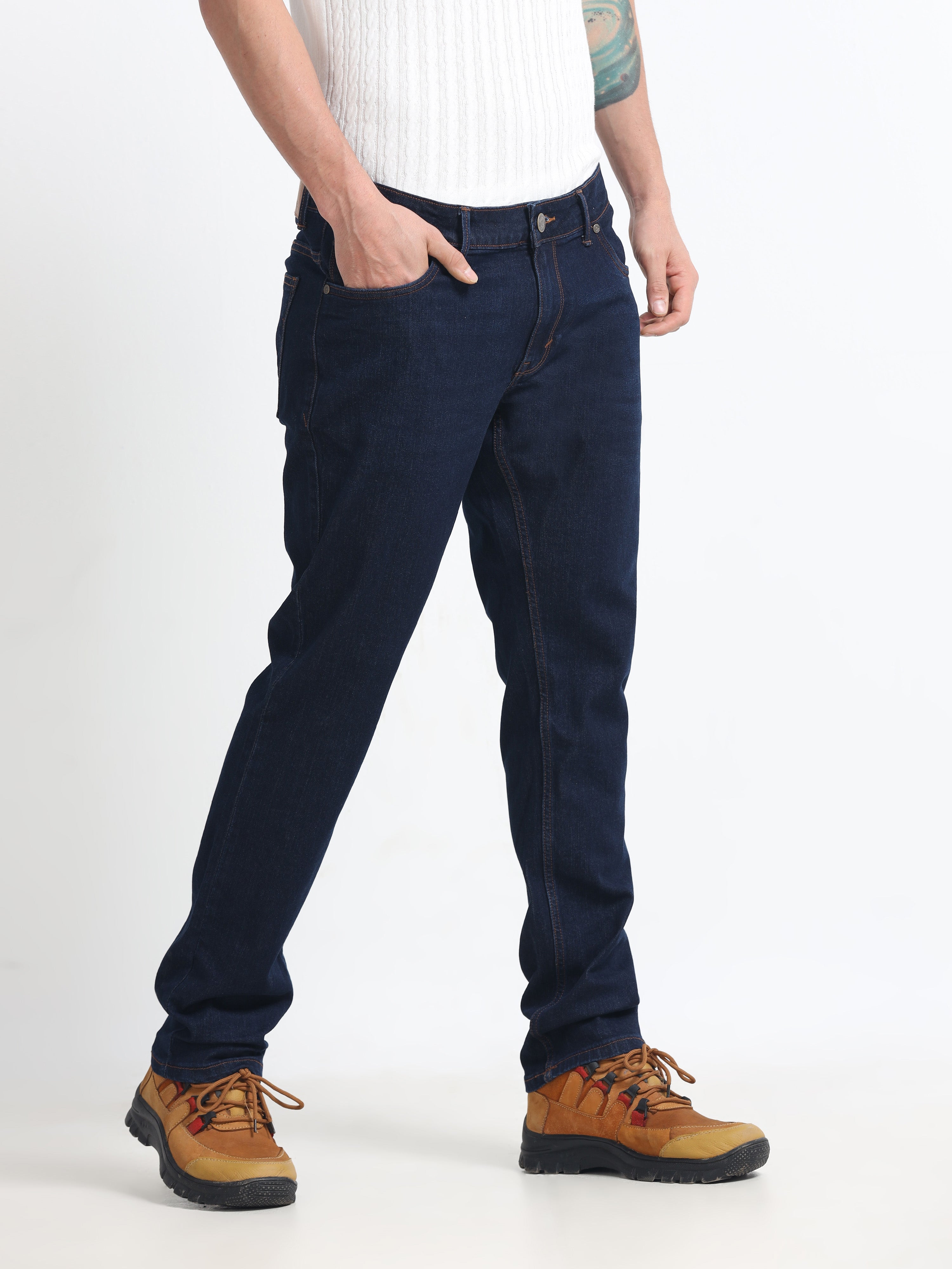 Men - Navy Blue - Slim Fit - Denim Pant