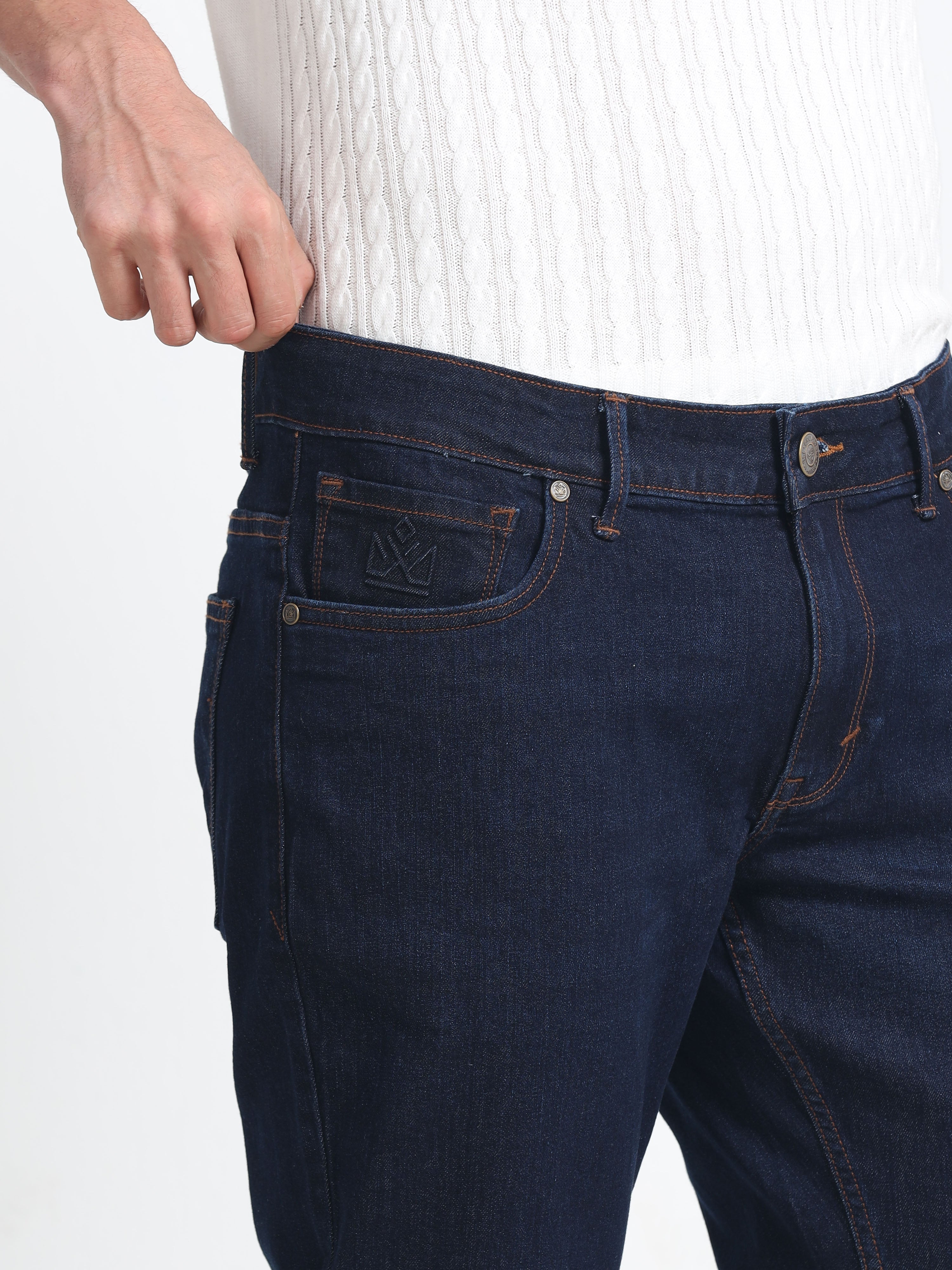 Men - Navy Blue - Slim Fit - Denim Pant