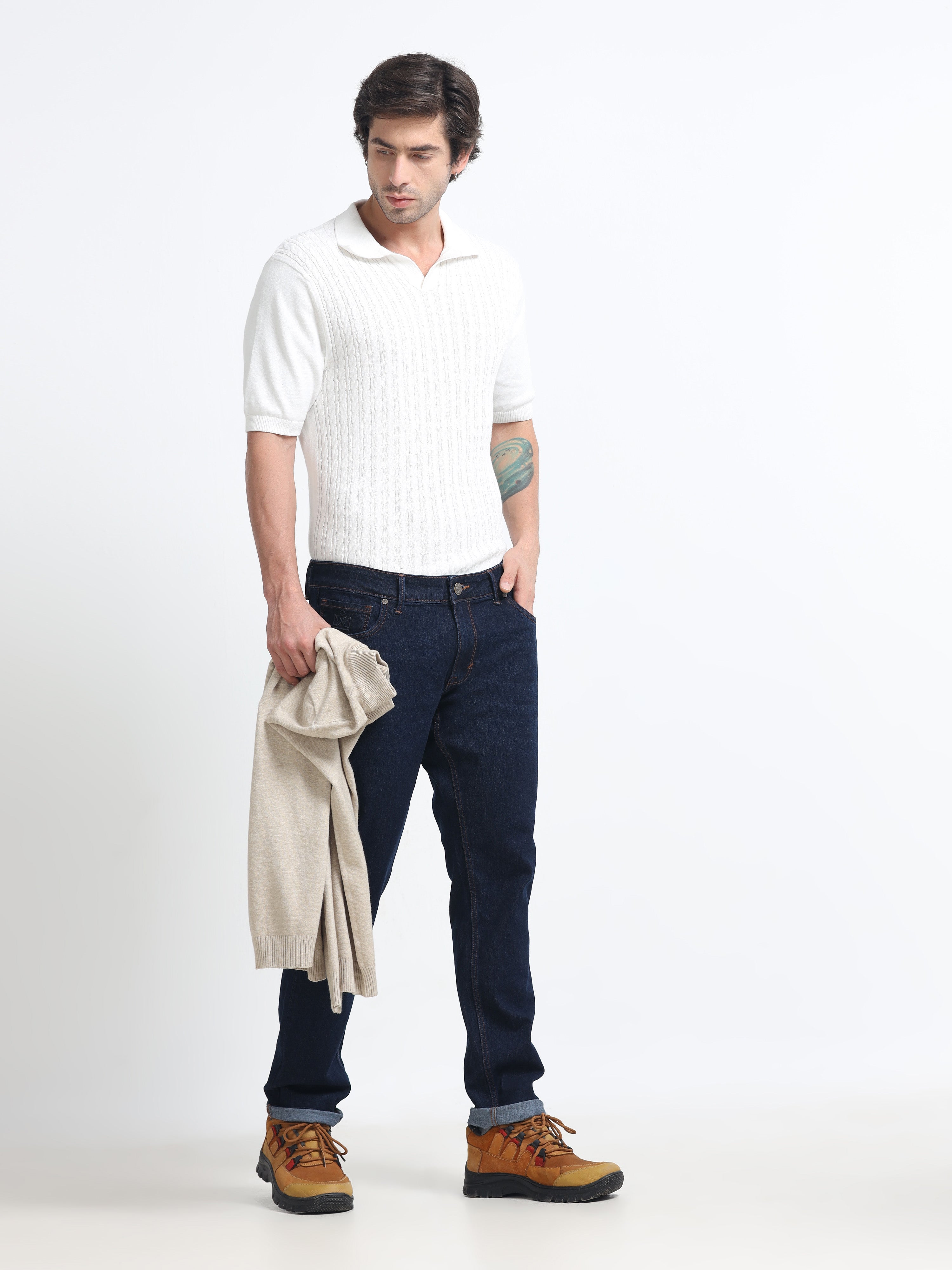 Men - Navy Blue - Slim Fit - Denim Pant