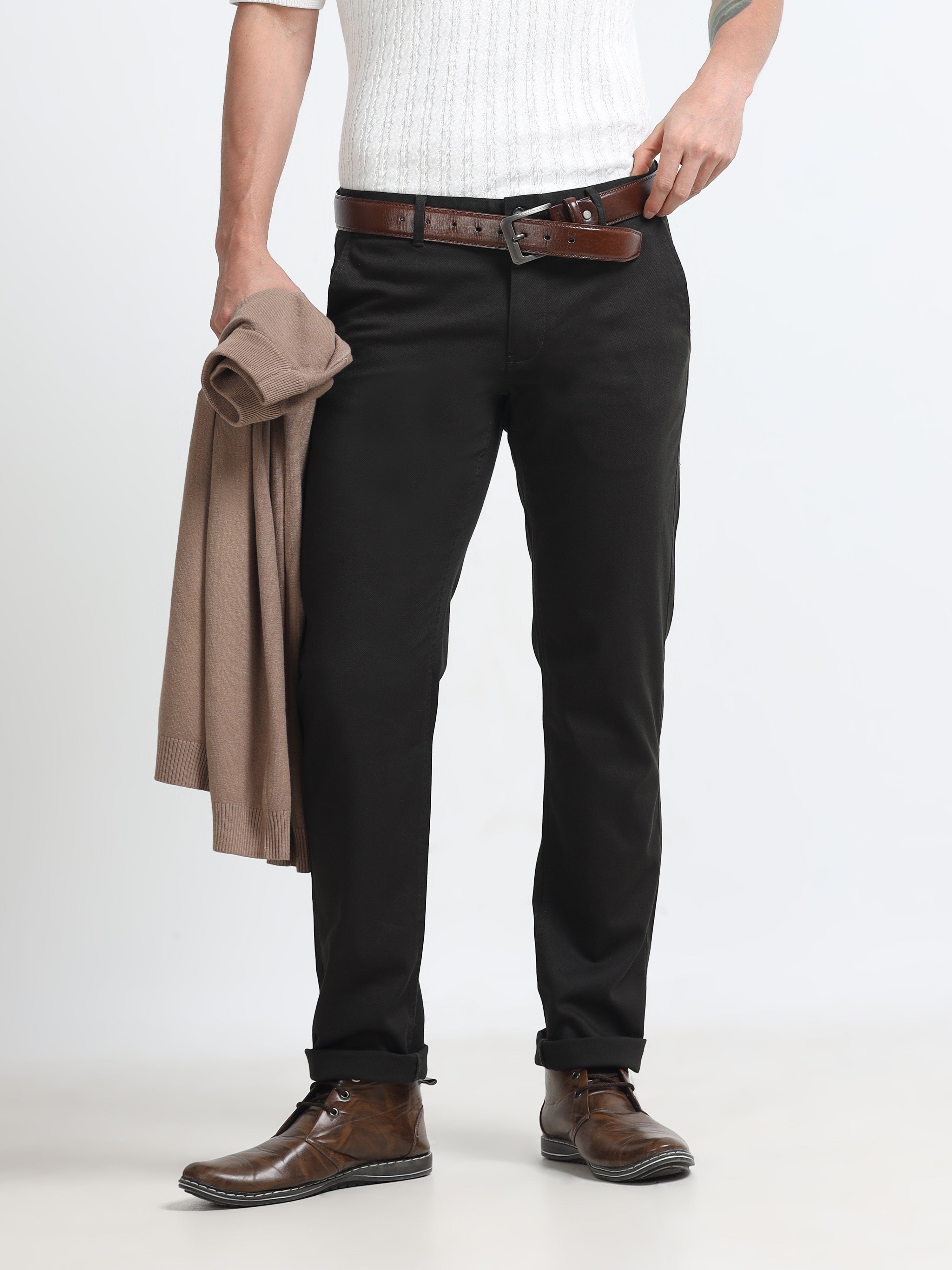 Men - Dark Olive - Slim Fit - Formal Trouser