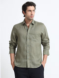 Men - Green - Slim Fit - Refined Plain Casual Shirt