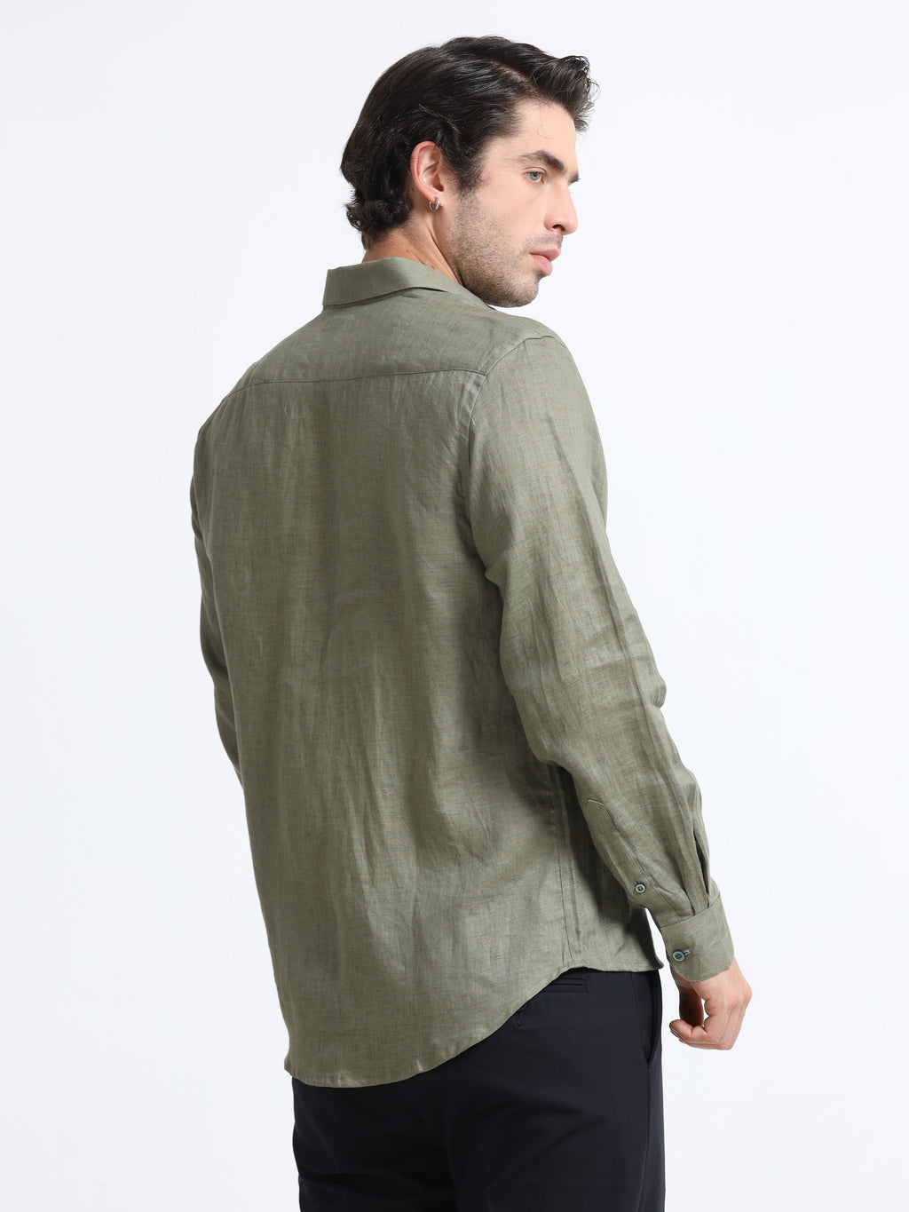 Men - Green - Slim Fit - Refined Plain Casual Shirt