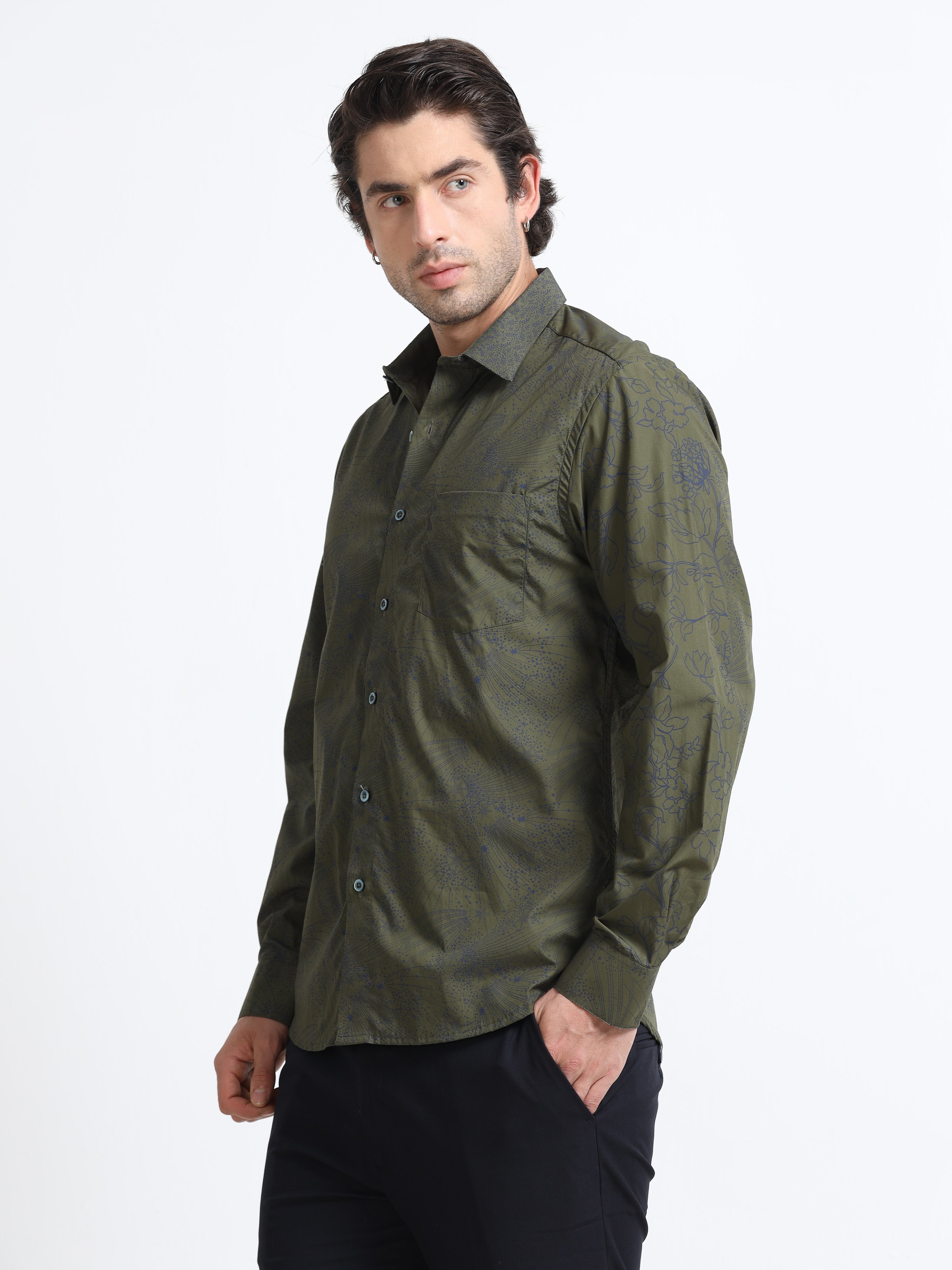 Men - Green - Slim Fit - Printed Shirt