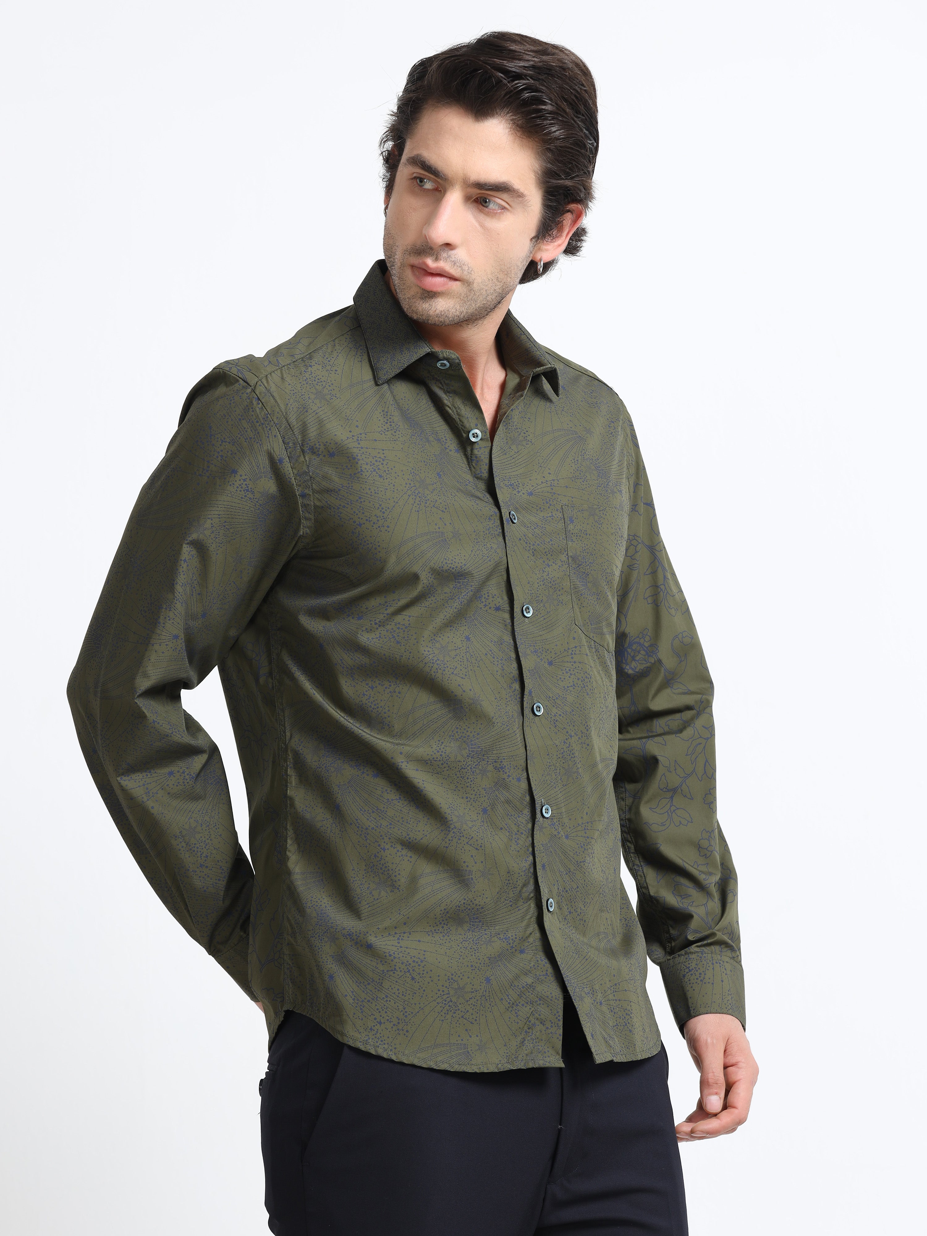 Men - Green - Slim Fit - Printed Shirt