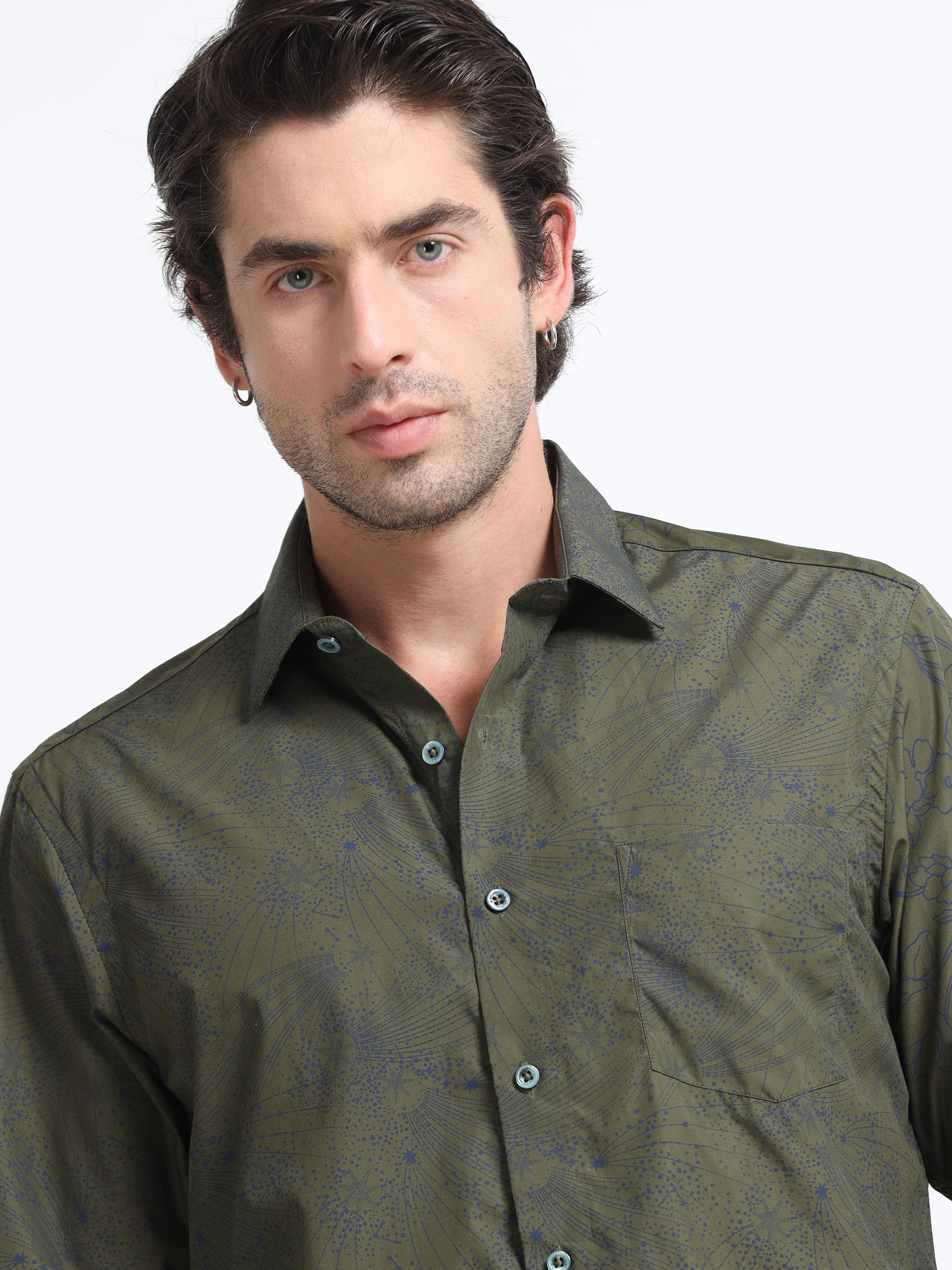 Men - Green - Slim Fit - Printed Shirt