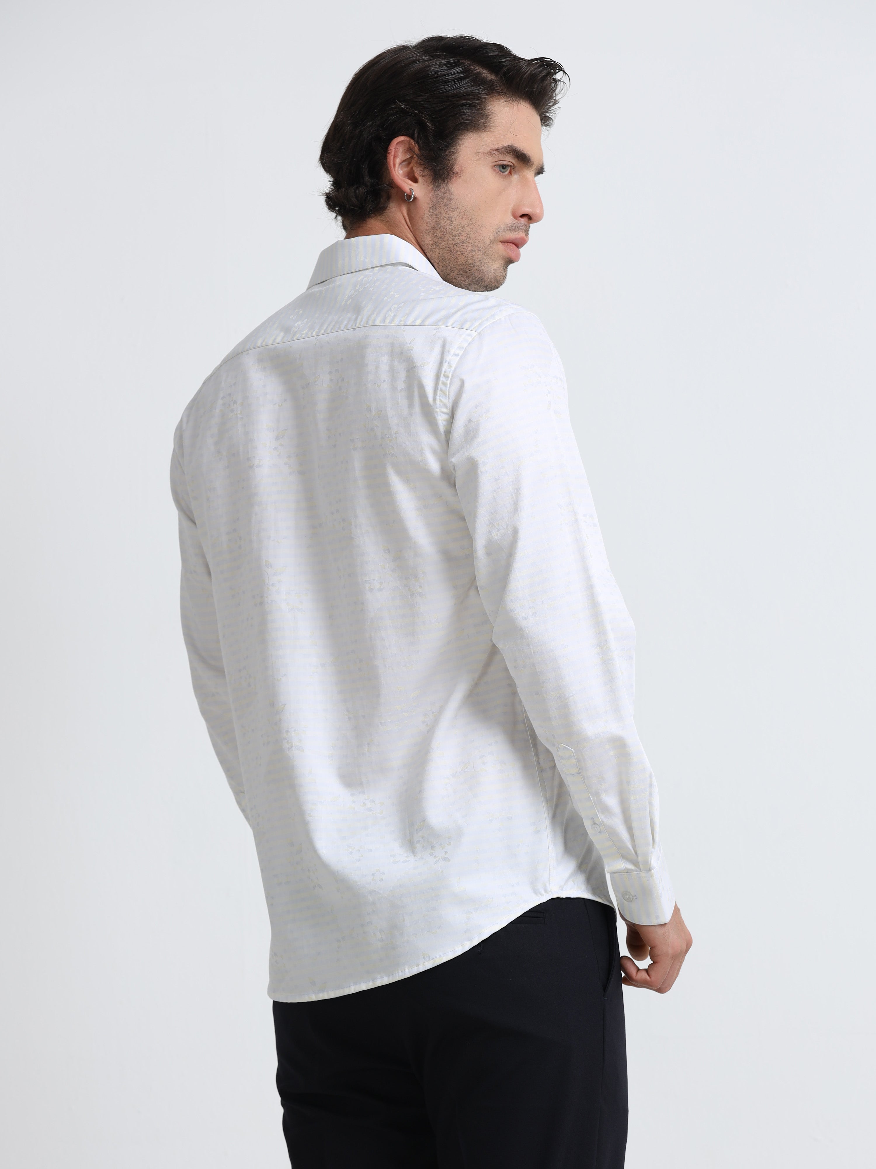 Men - Yellow Grey - Slim Fit - Textured Formal Shirt