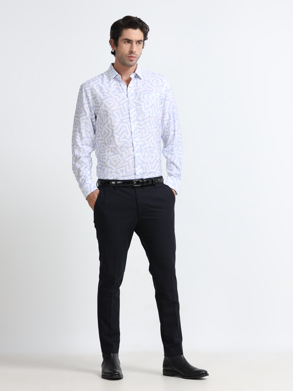 Men - Sky Blue - Slim Fit - Printed Shirt
