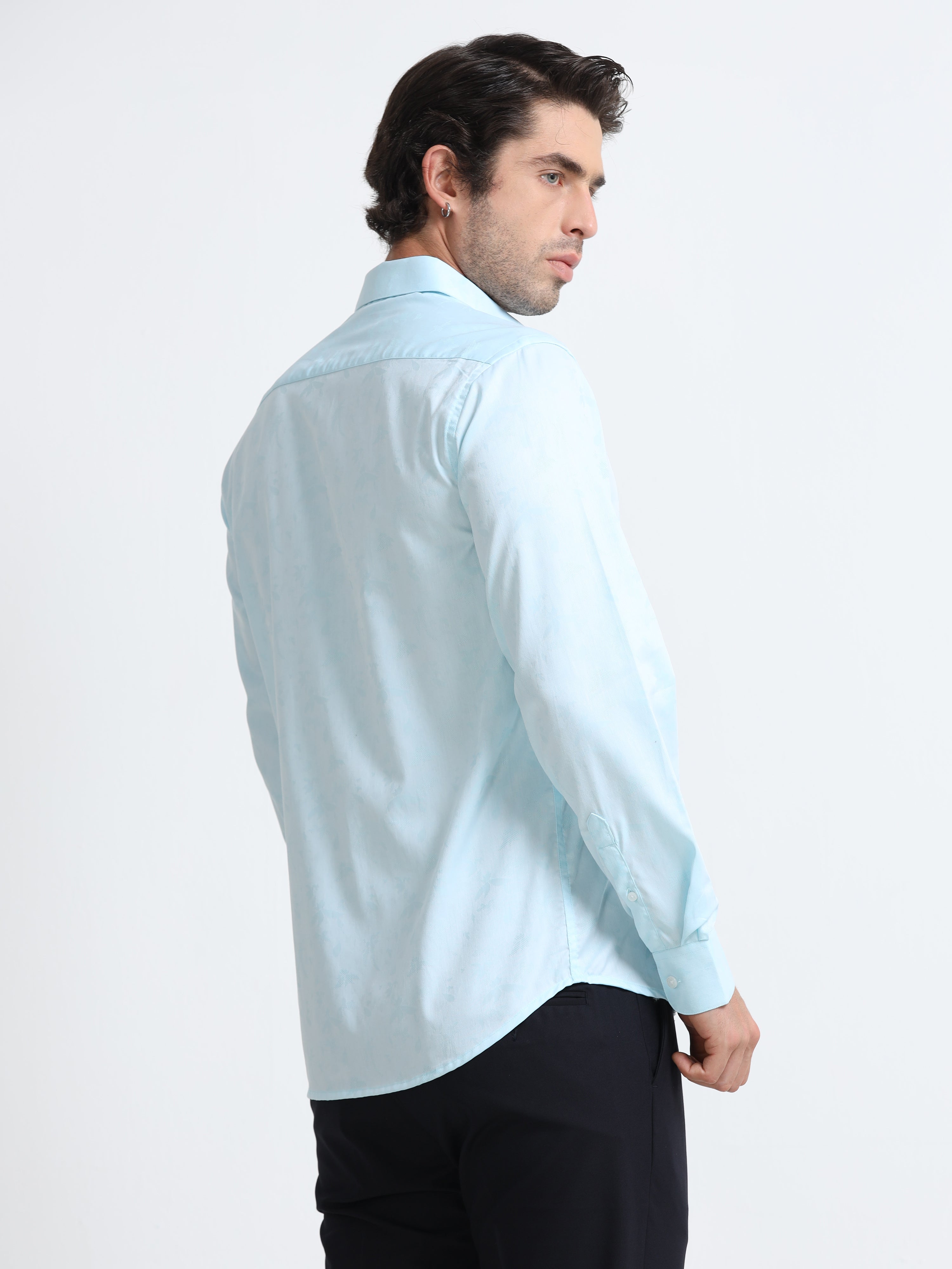 Men - Sky Blue - Slim Fit - Textured Formal Shirt