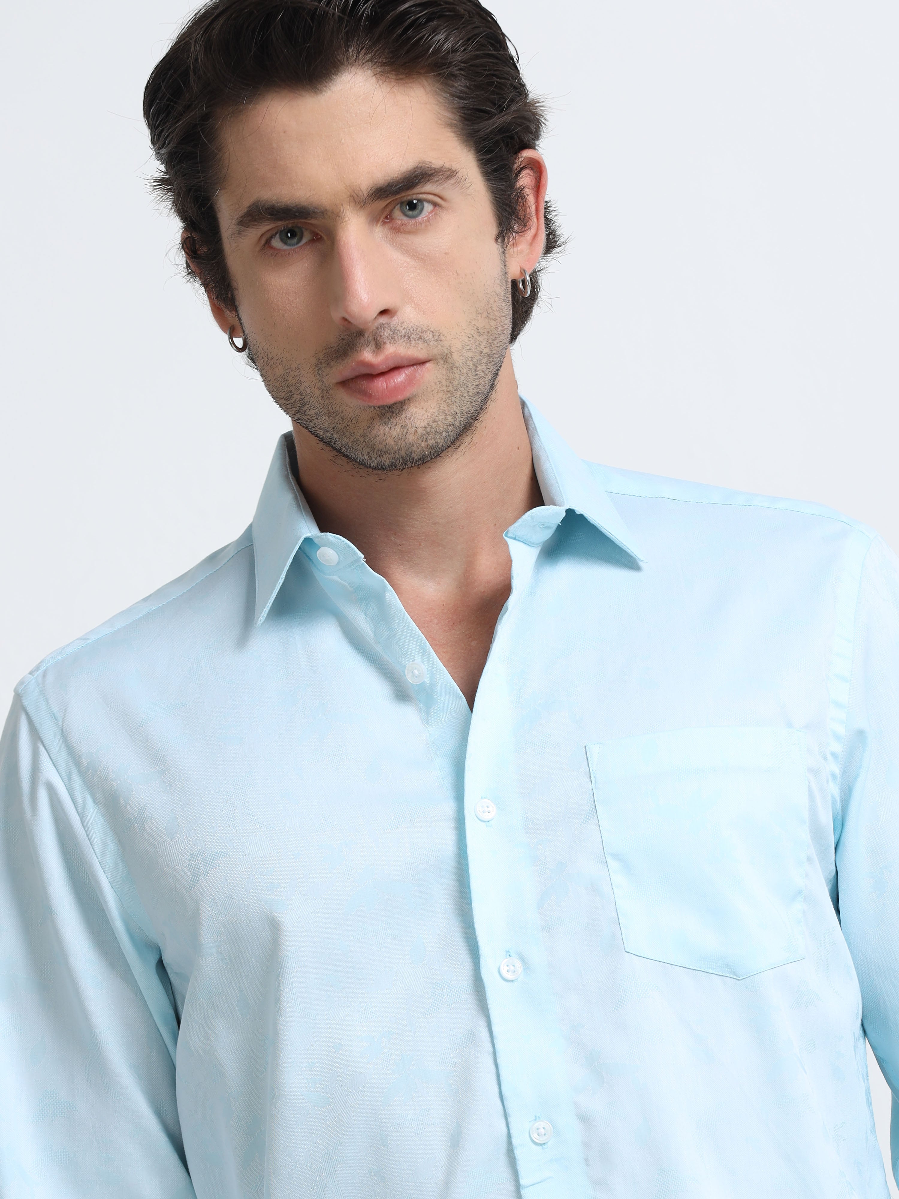 Men - Sky Blue - Slim Fit - Textured Formal Shirt