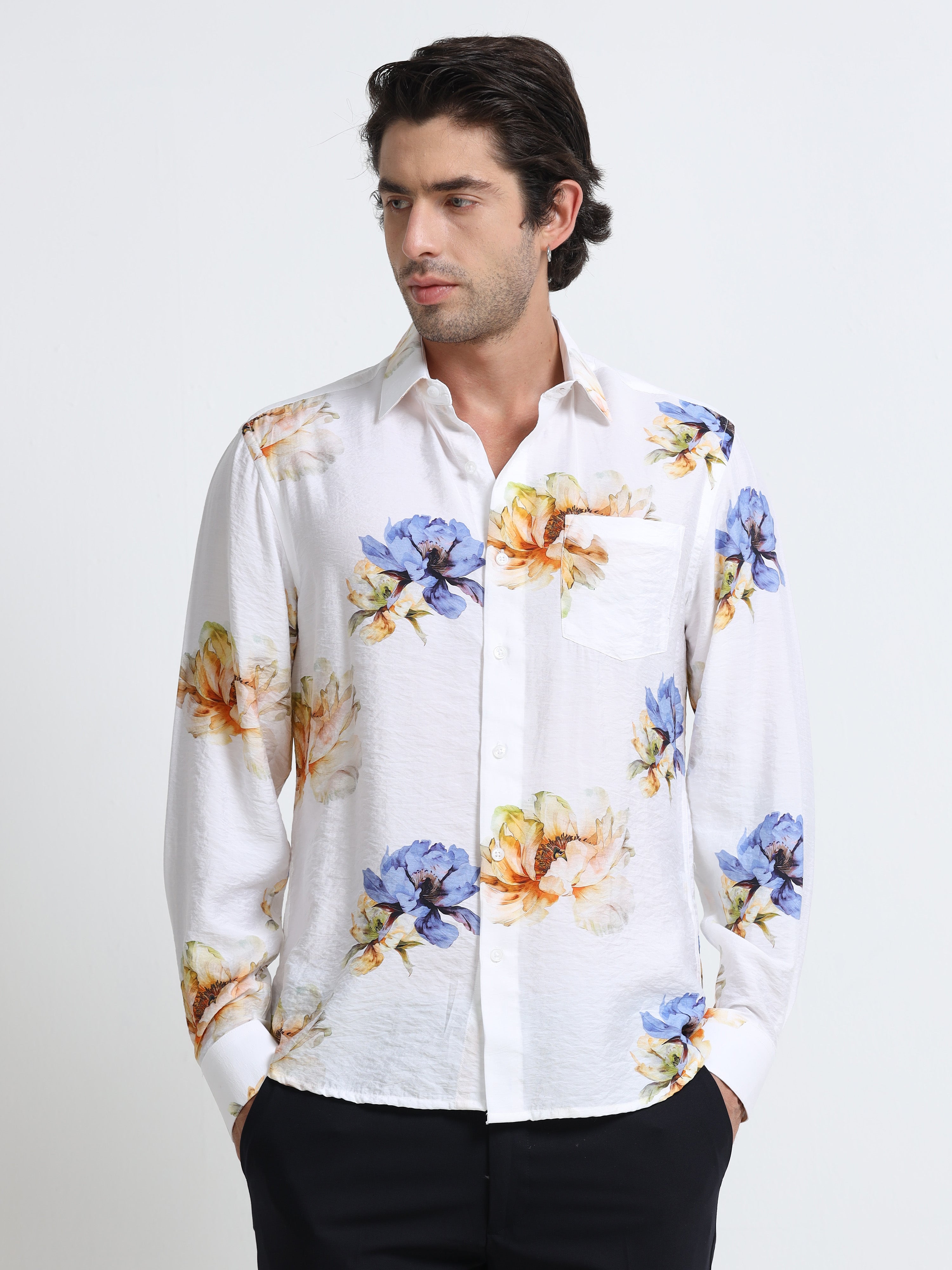 Men - Green Yellow - Slim Fit - Printed Shirt