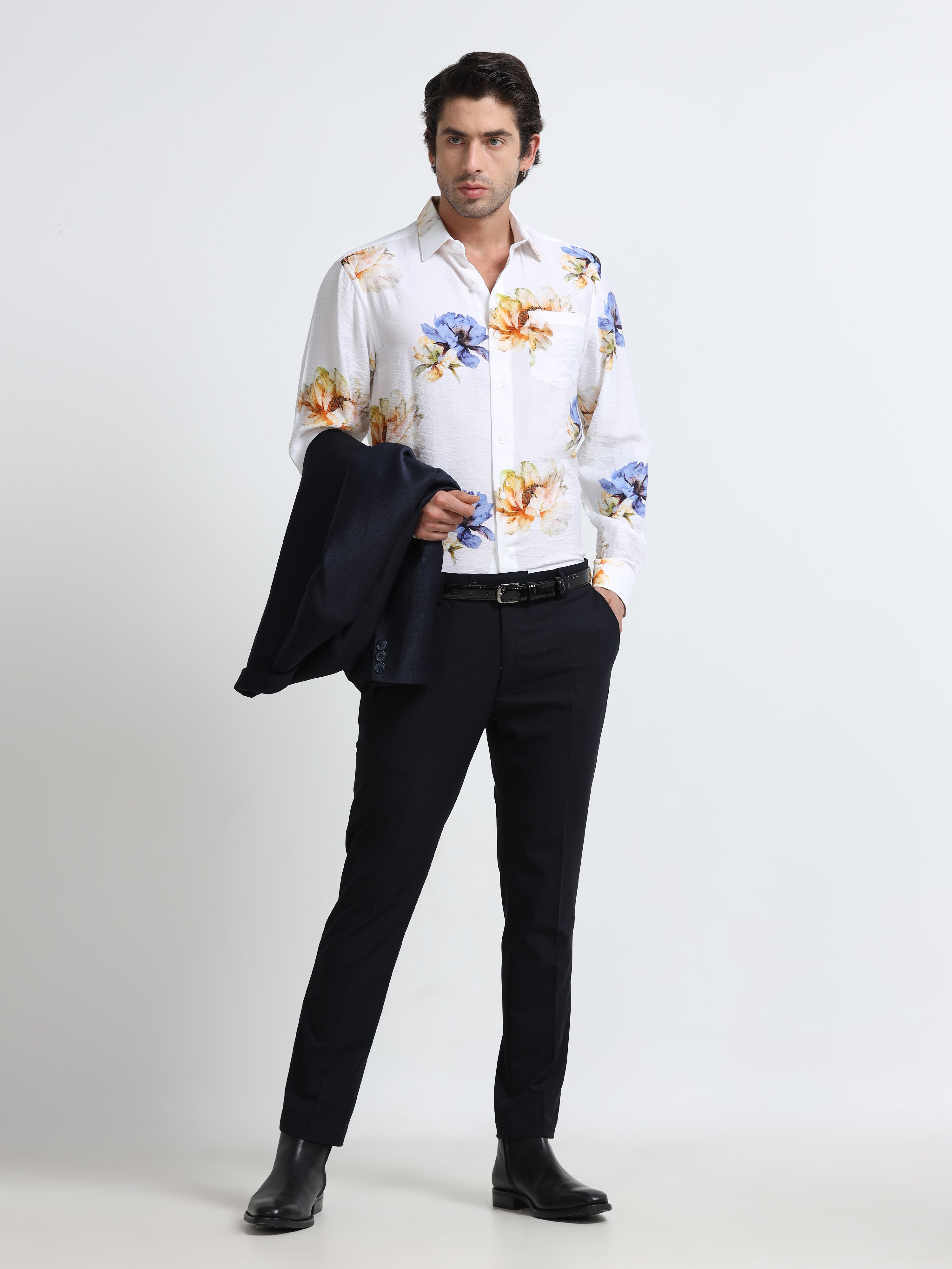 Men - Green Yellow - Slim Fit - Printed Shirt