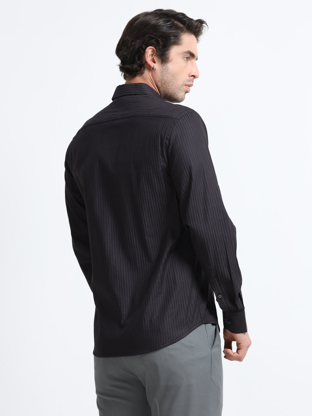 Men - Dark Grey Slim Fit - Textured Formal Shirt