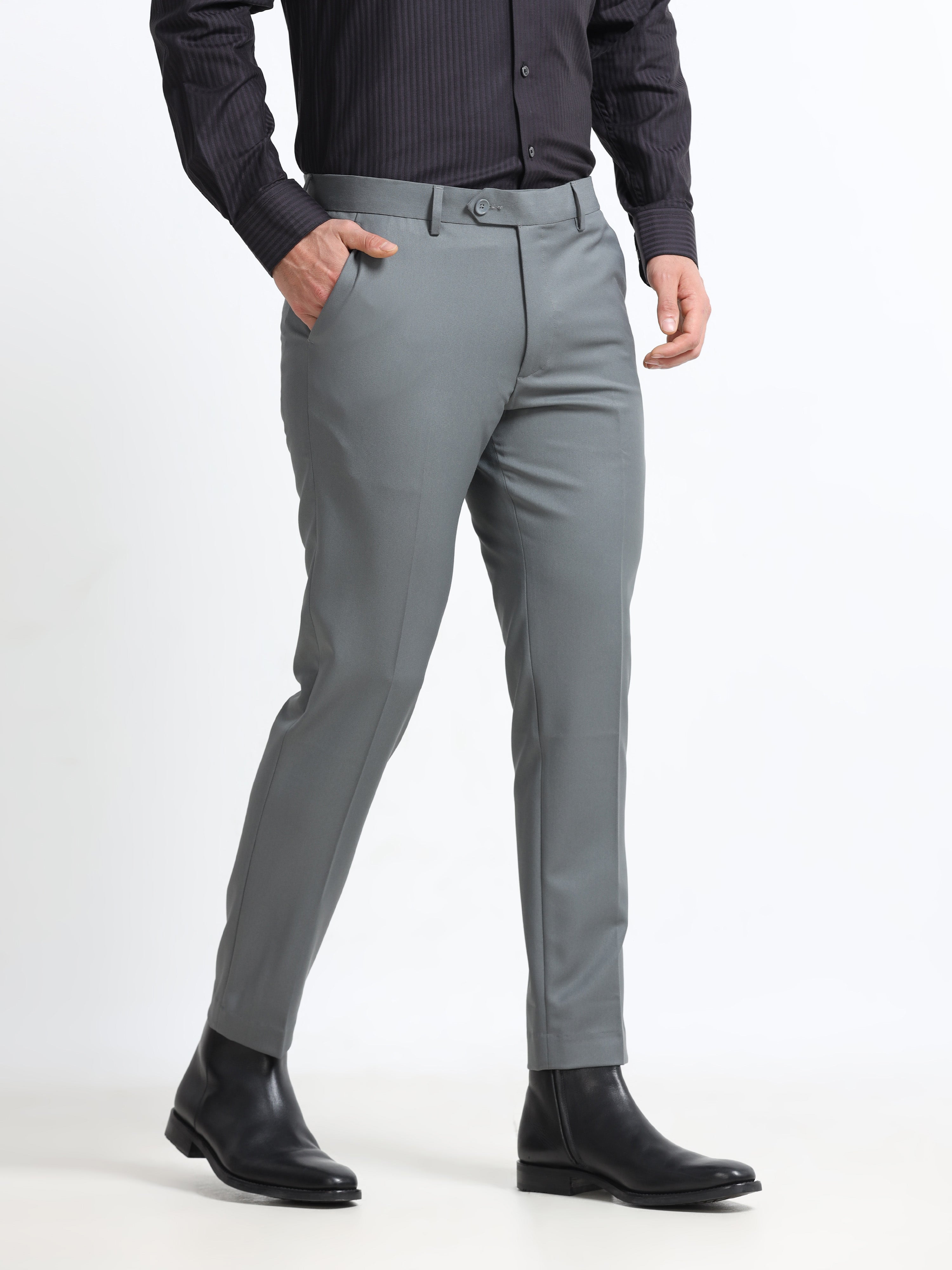 Men - Elephant Grey - Ankle Fit - Formal Trouser