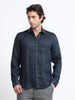 Men - Dark Blue - Slim Fit - Refined Plain Casual Shirt