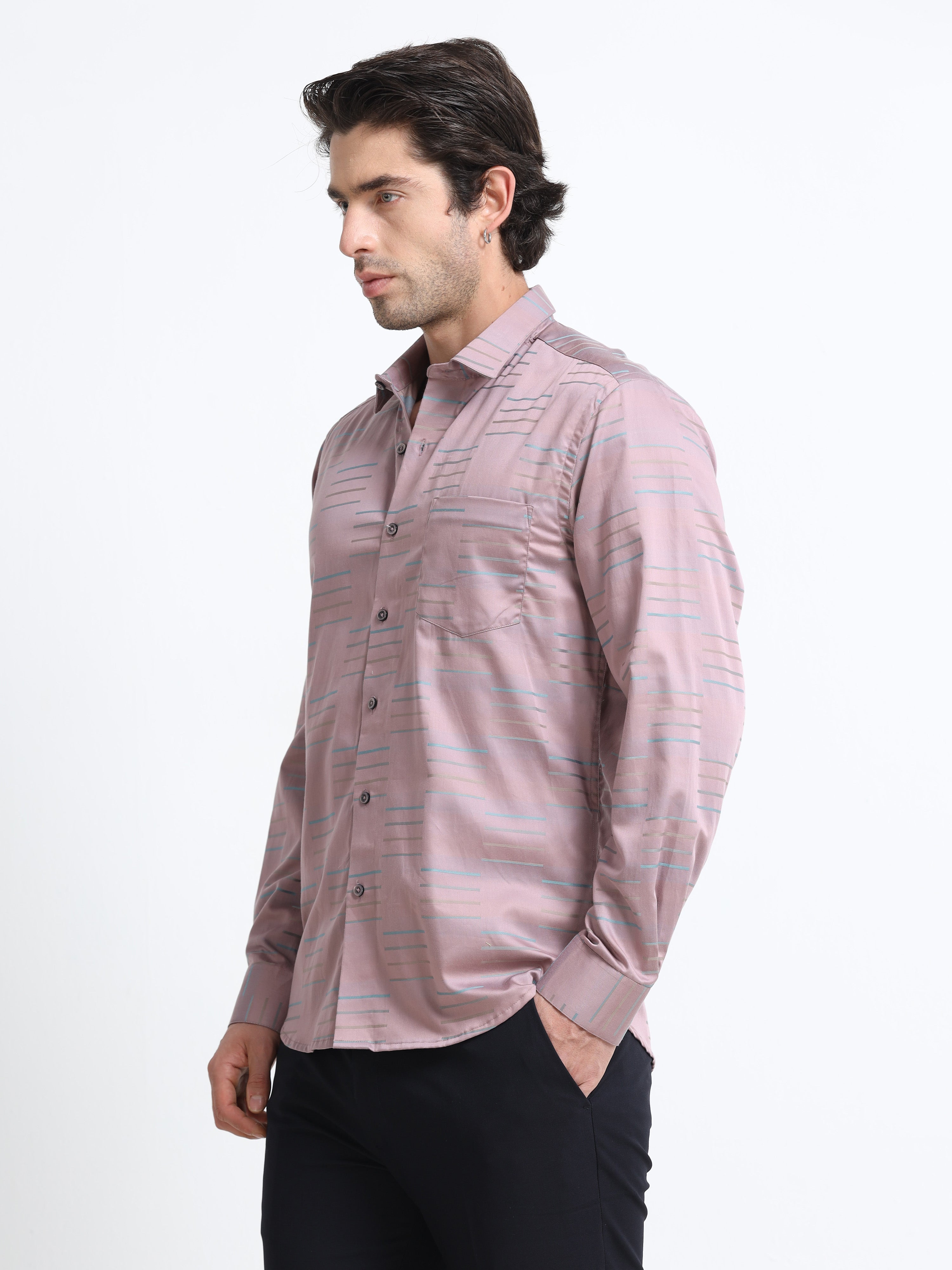 Men - Mauve Pink - Slim Fit - Printed Formal Shirt