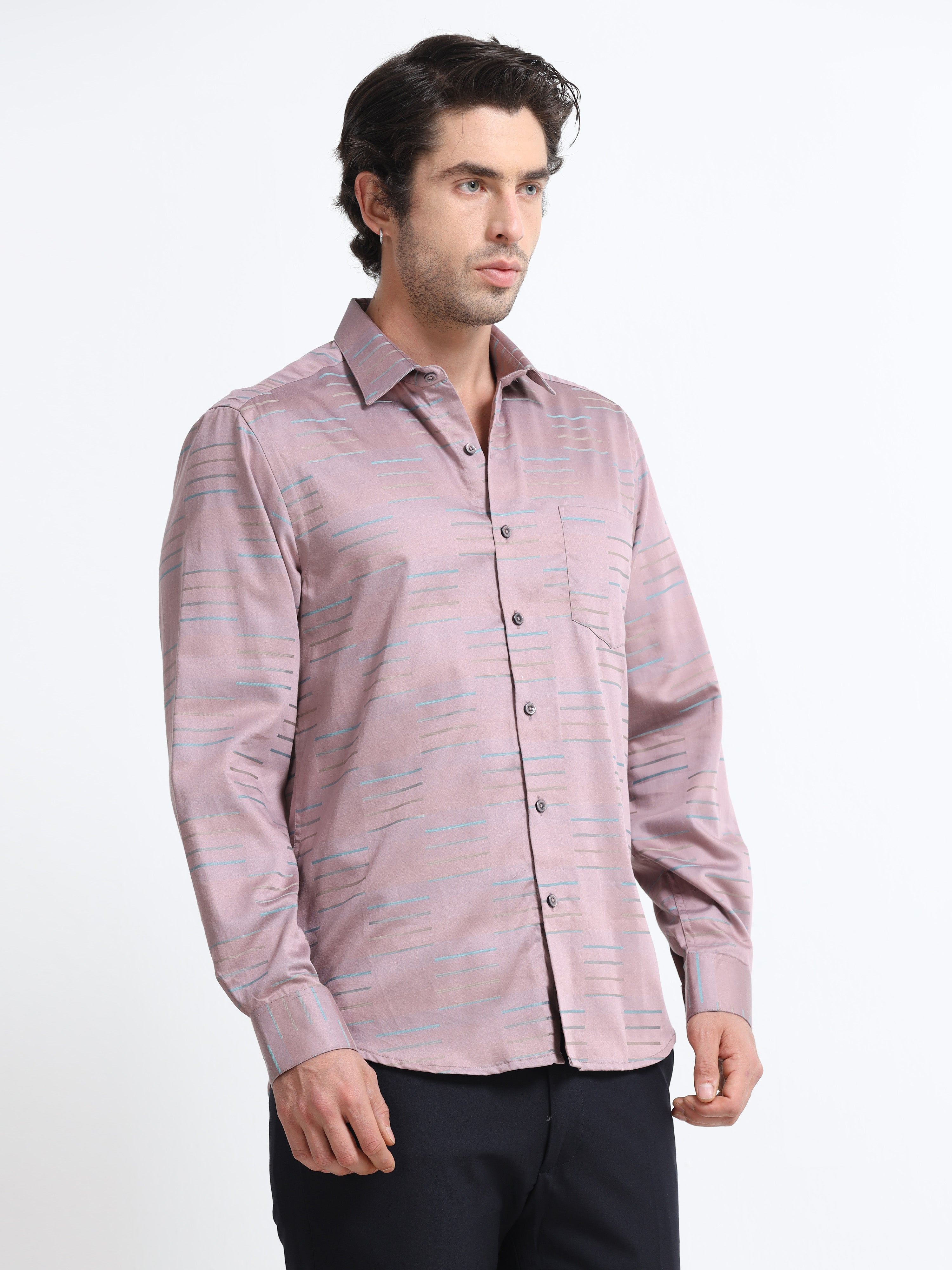 Men - Mauve Pink - Slim Fit - Printed Formal Shirt