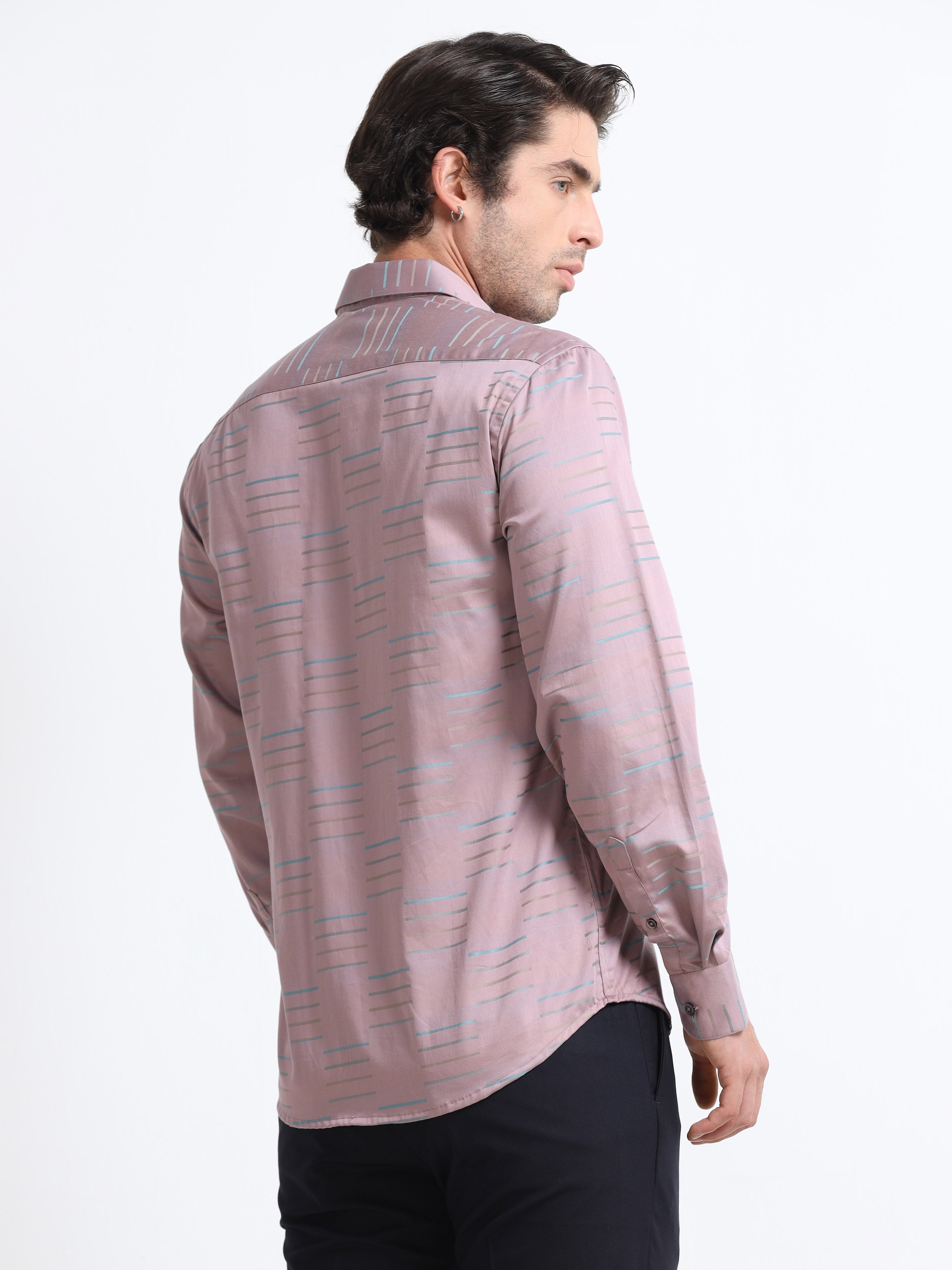 Men - Mauve Pink - Slim Fit - Printed Formal Shirt