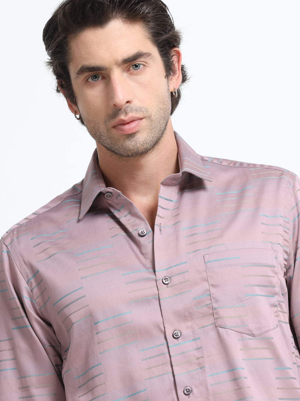 Men - Mauve Pink - Slim Fit - Printed Formal Shirt