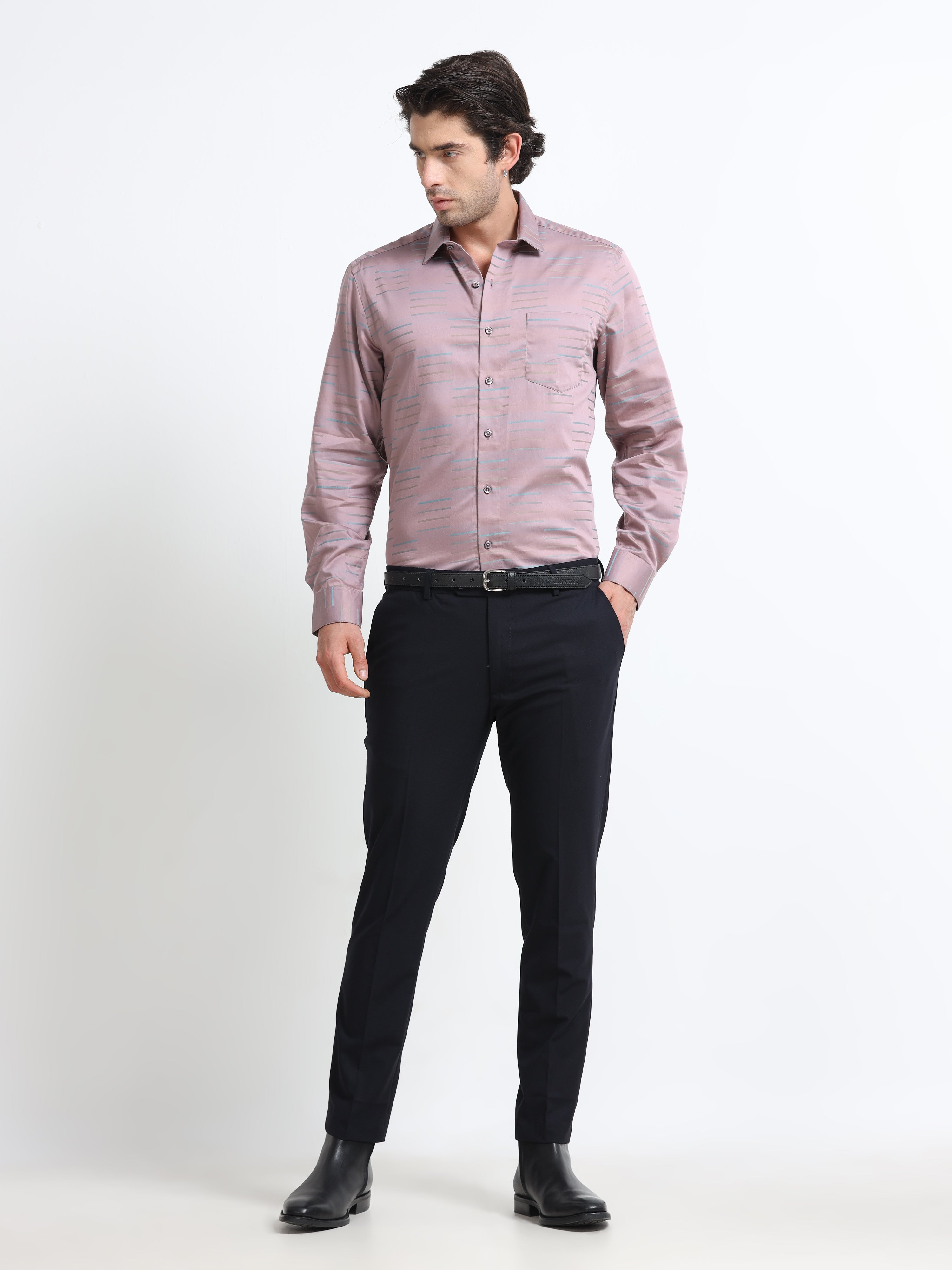 Men - Mauve Pink - Slim Fit - Printed Formal Shirt