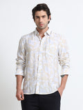 Men - Khaki Gray - Slim Fit - Printed Shirt
