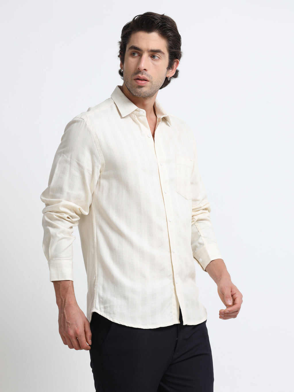 Ivory Tectonic Jacquard Textured Stripe Shirt