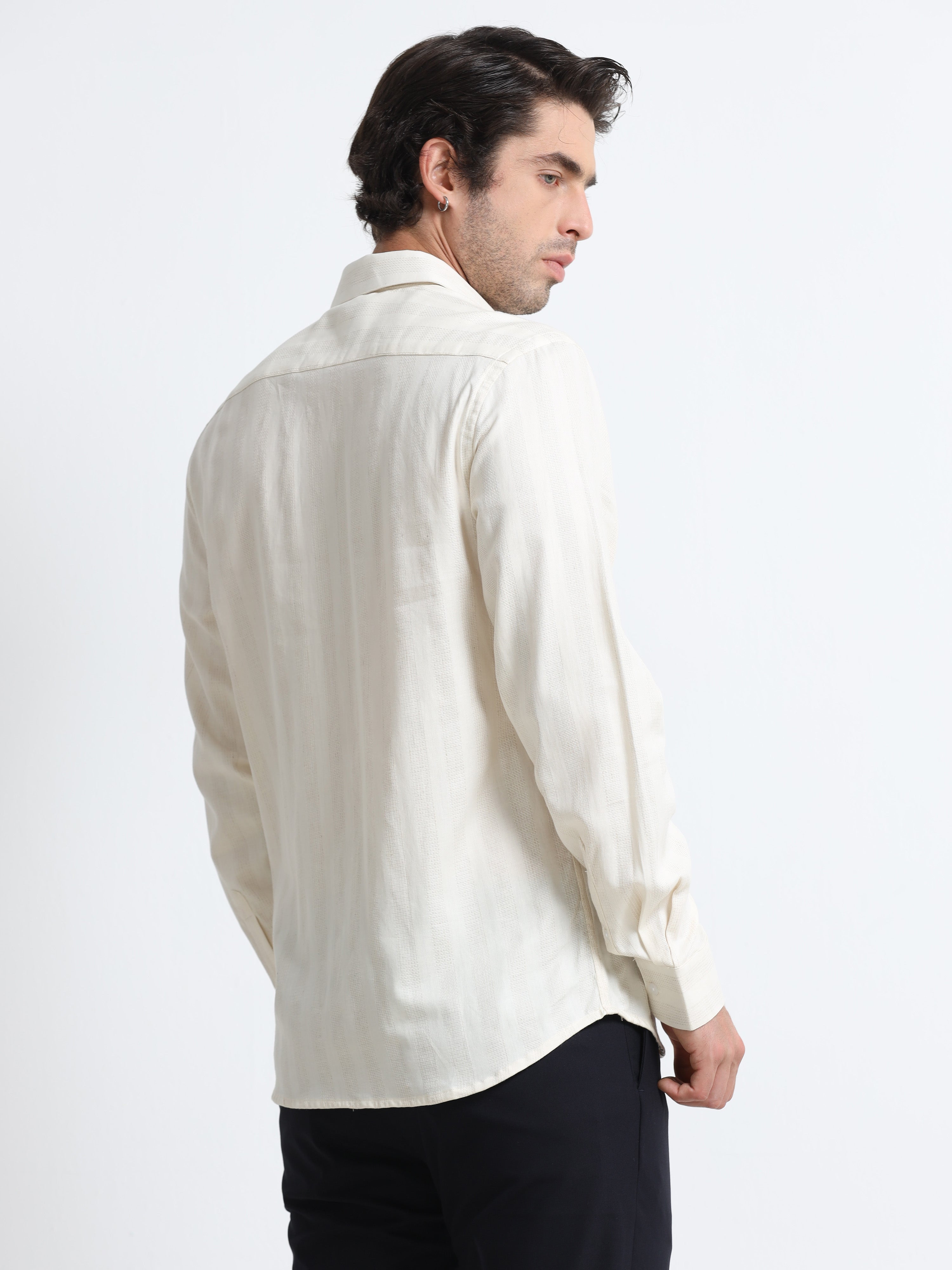 Ivory Tectonic Jacquard Textured Stripe Shirt