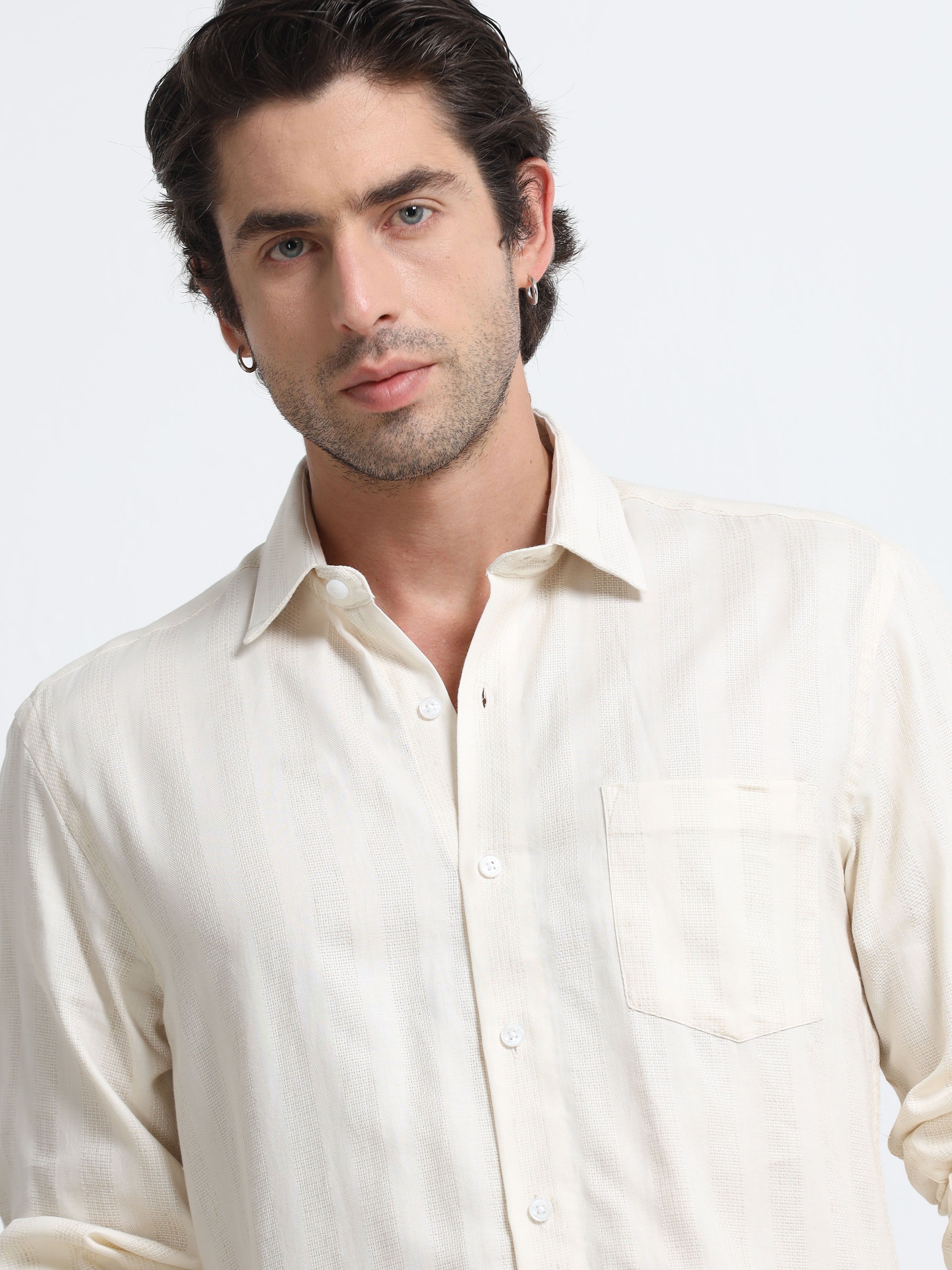 Ivory Tectonic Jacquard Textured Stripe Shirt