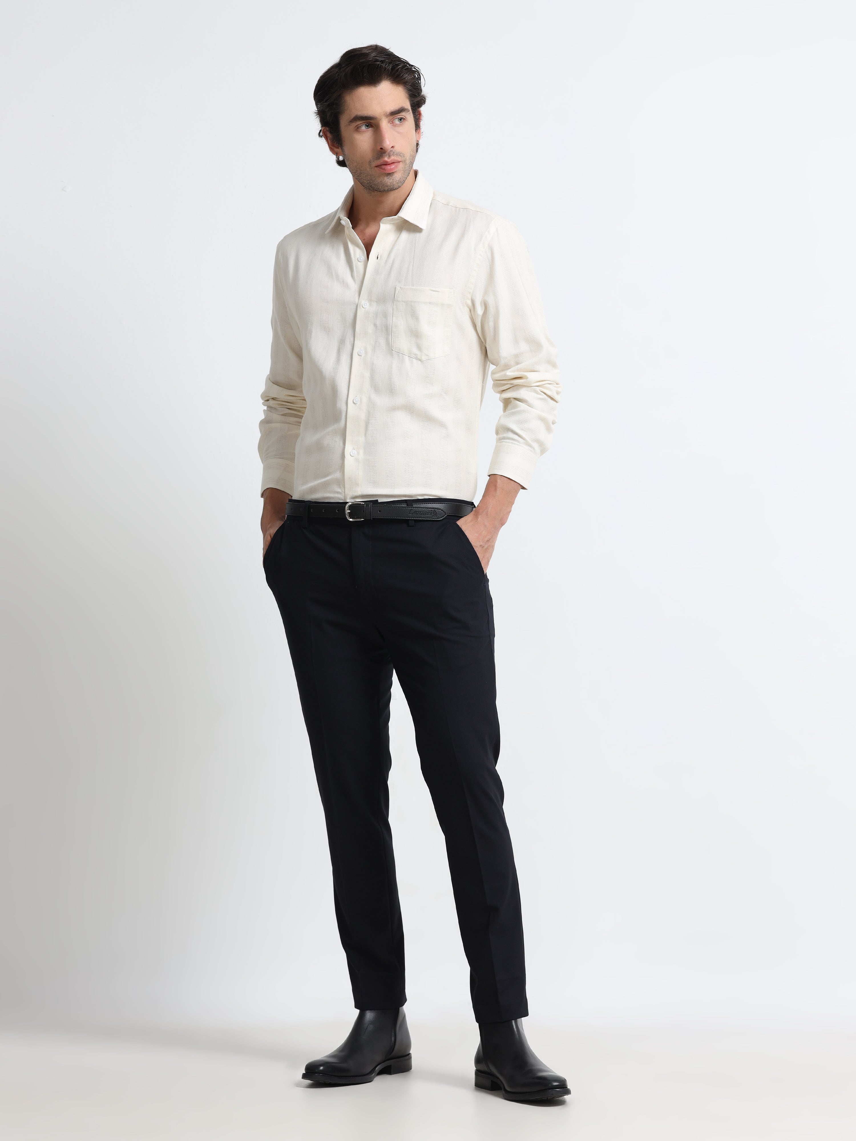 Ivory Tectonic Jacquard Textured Stripe Shirt