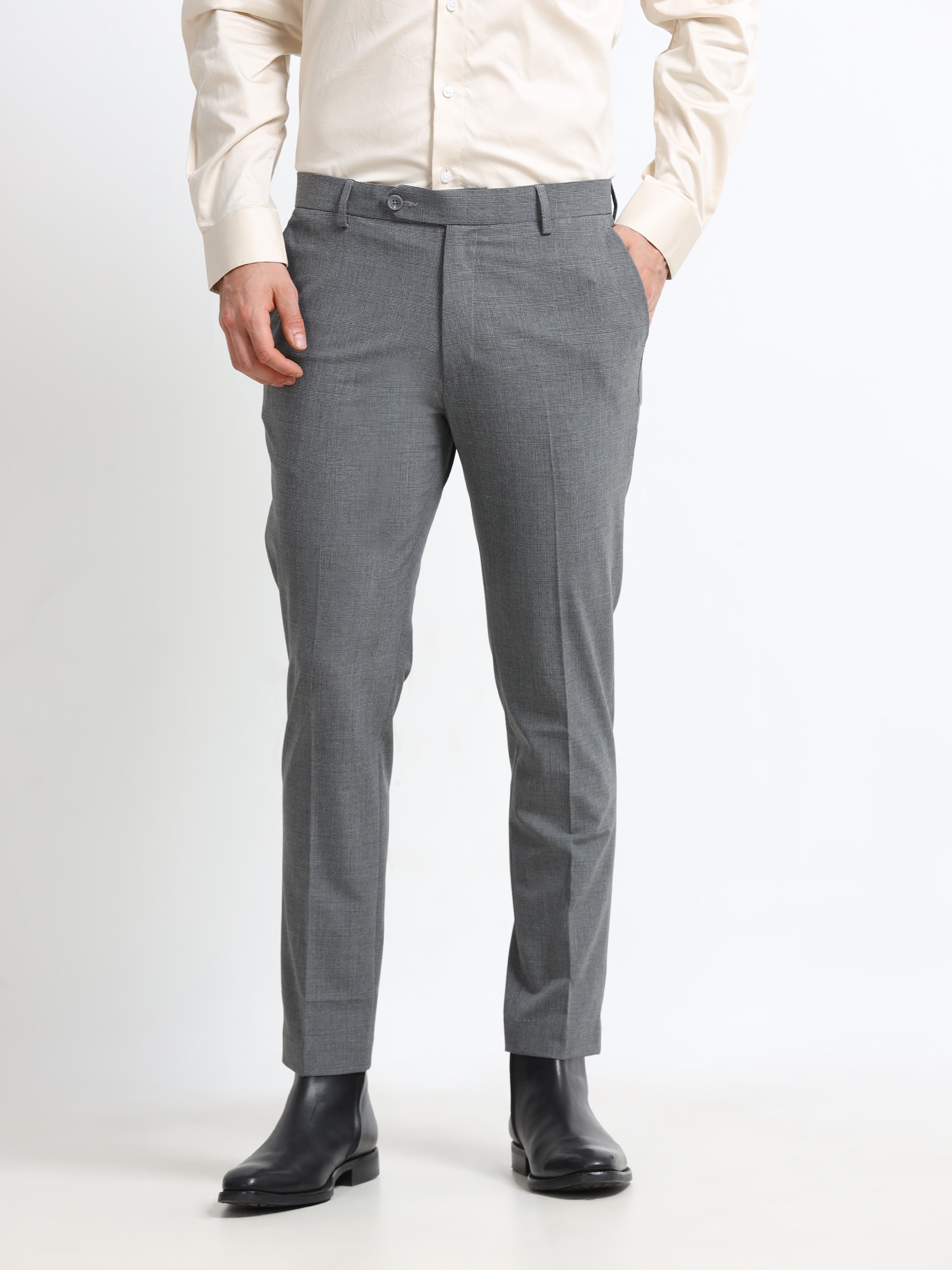 Men - Gray Checks - Ankle Fit - Formal Trouser