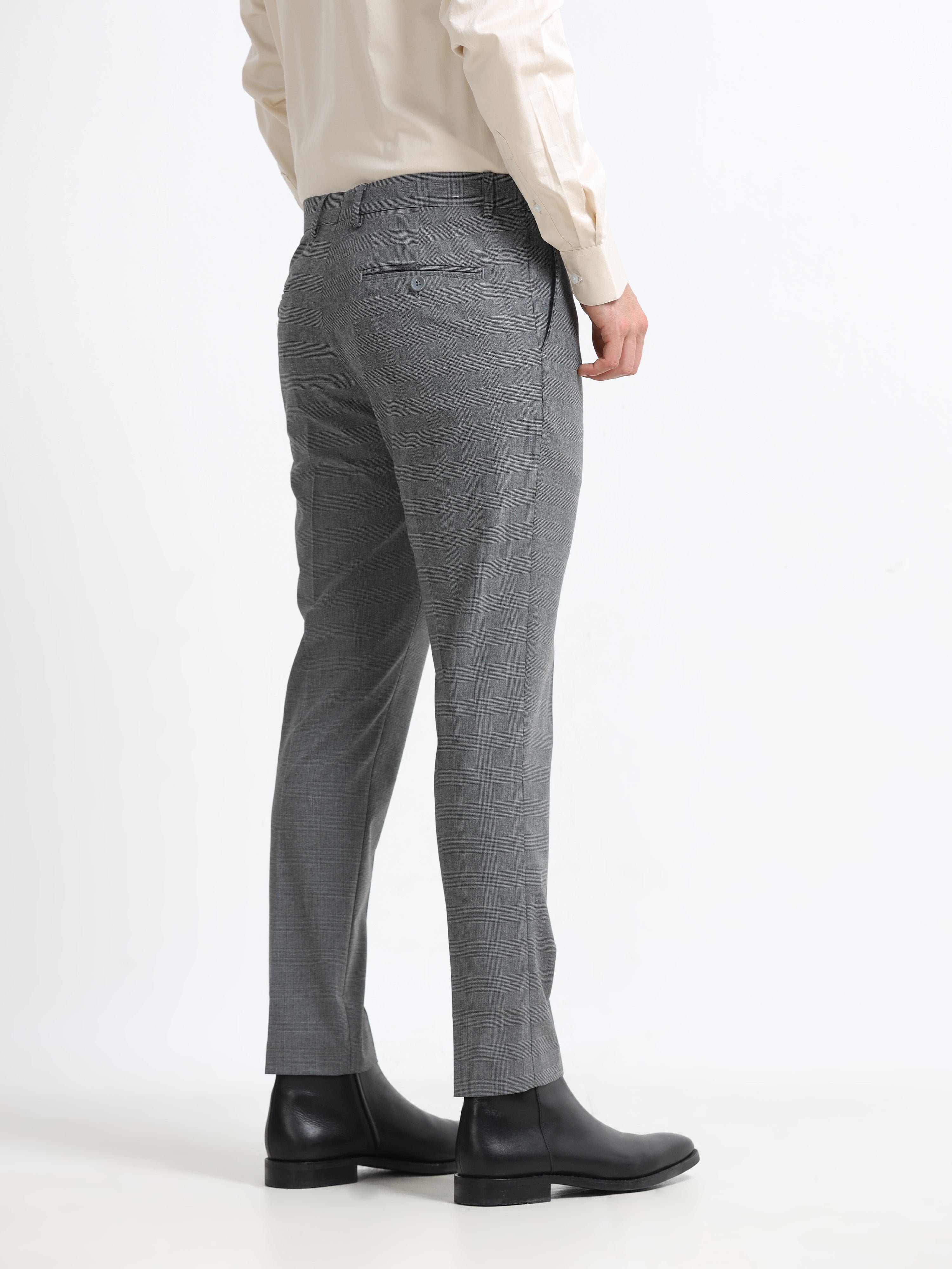 Men - Gray Checks - Ankle Fit - Formal Trouser