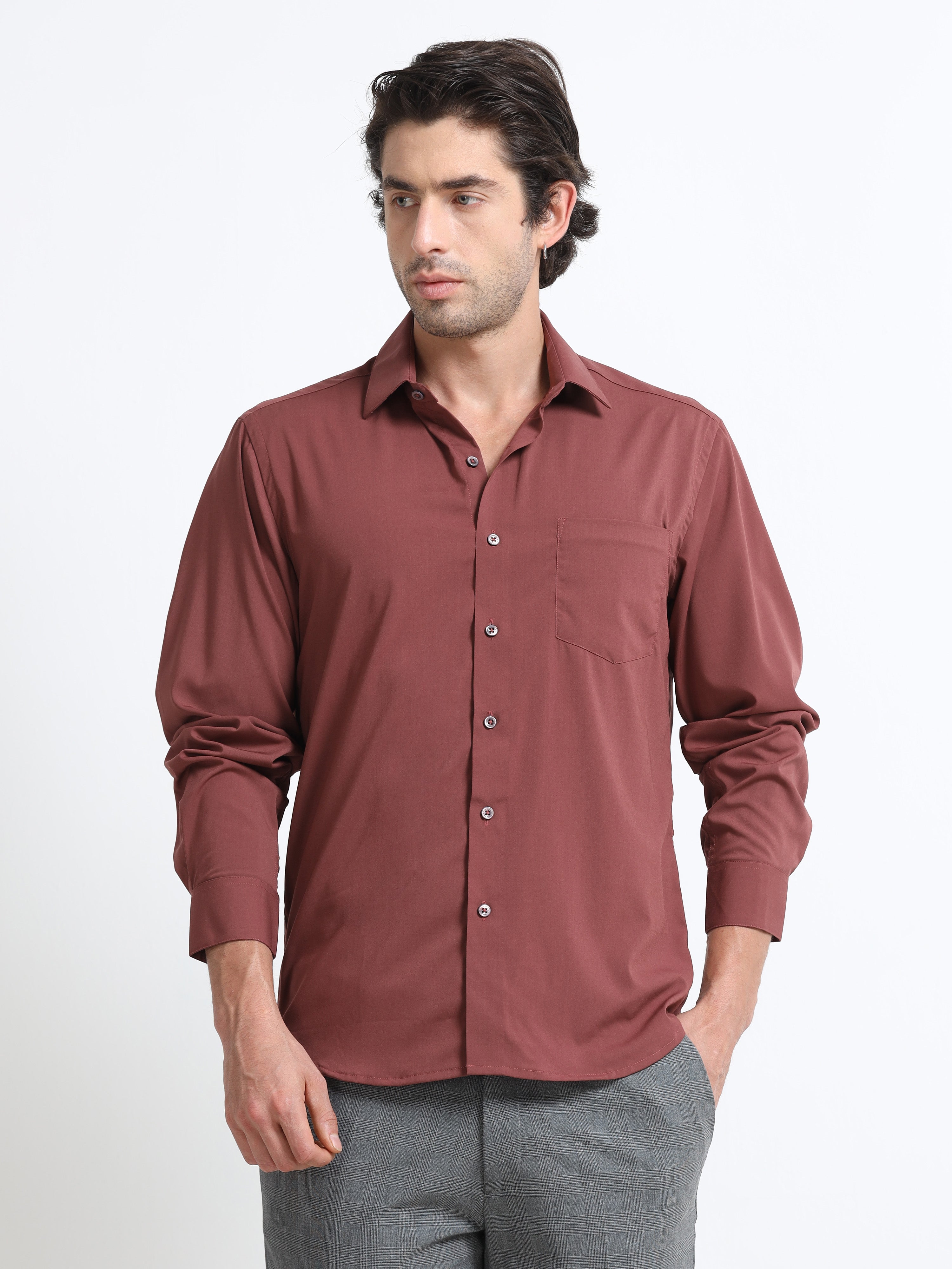 Men Rust Slim Fit Formal Shirt - Giza Cotton