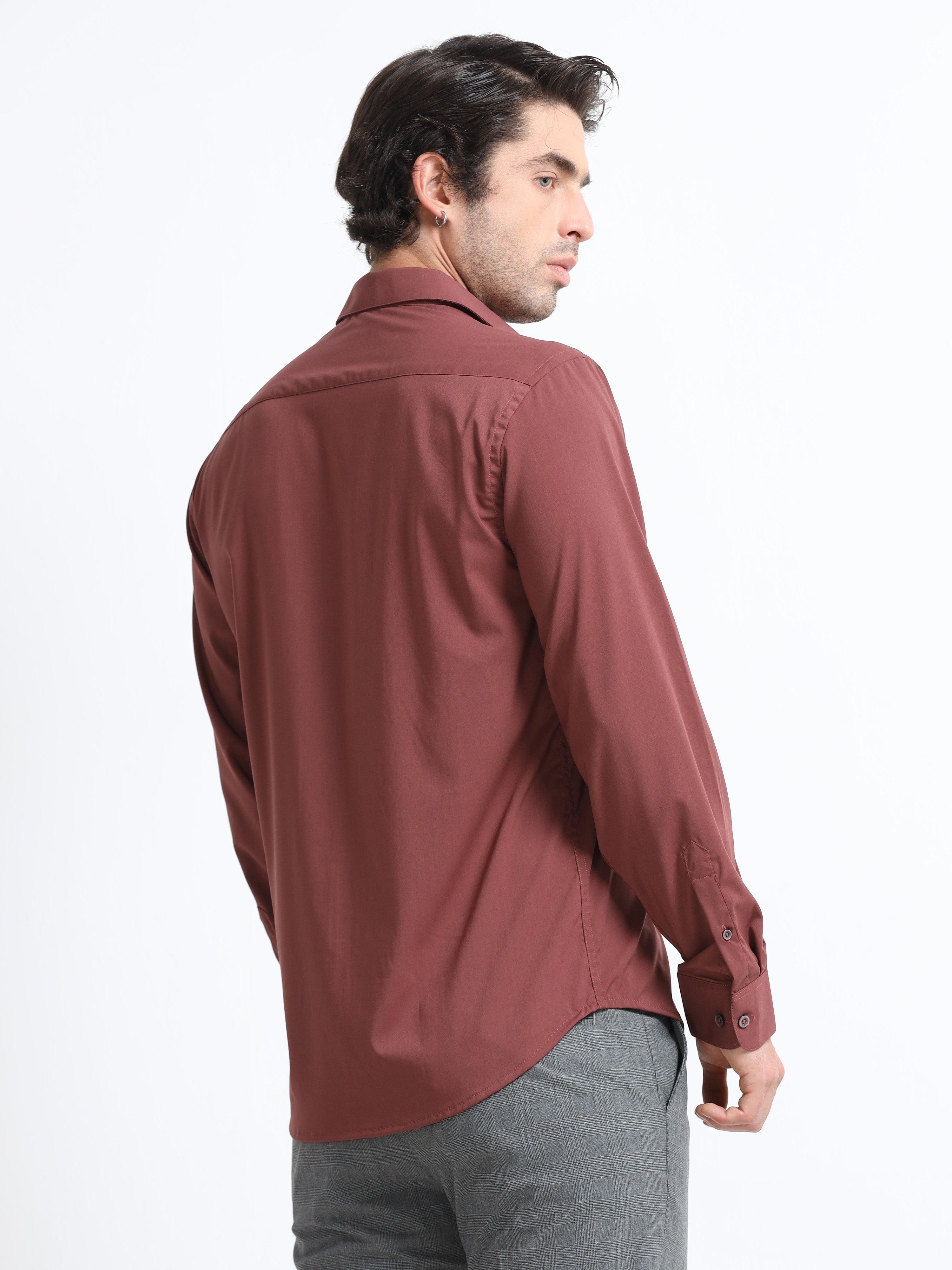 Men Rust Slim Fit Formal Shirt - Giza Cotton