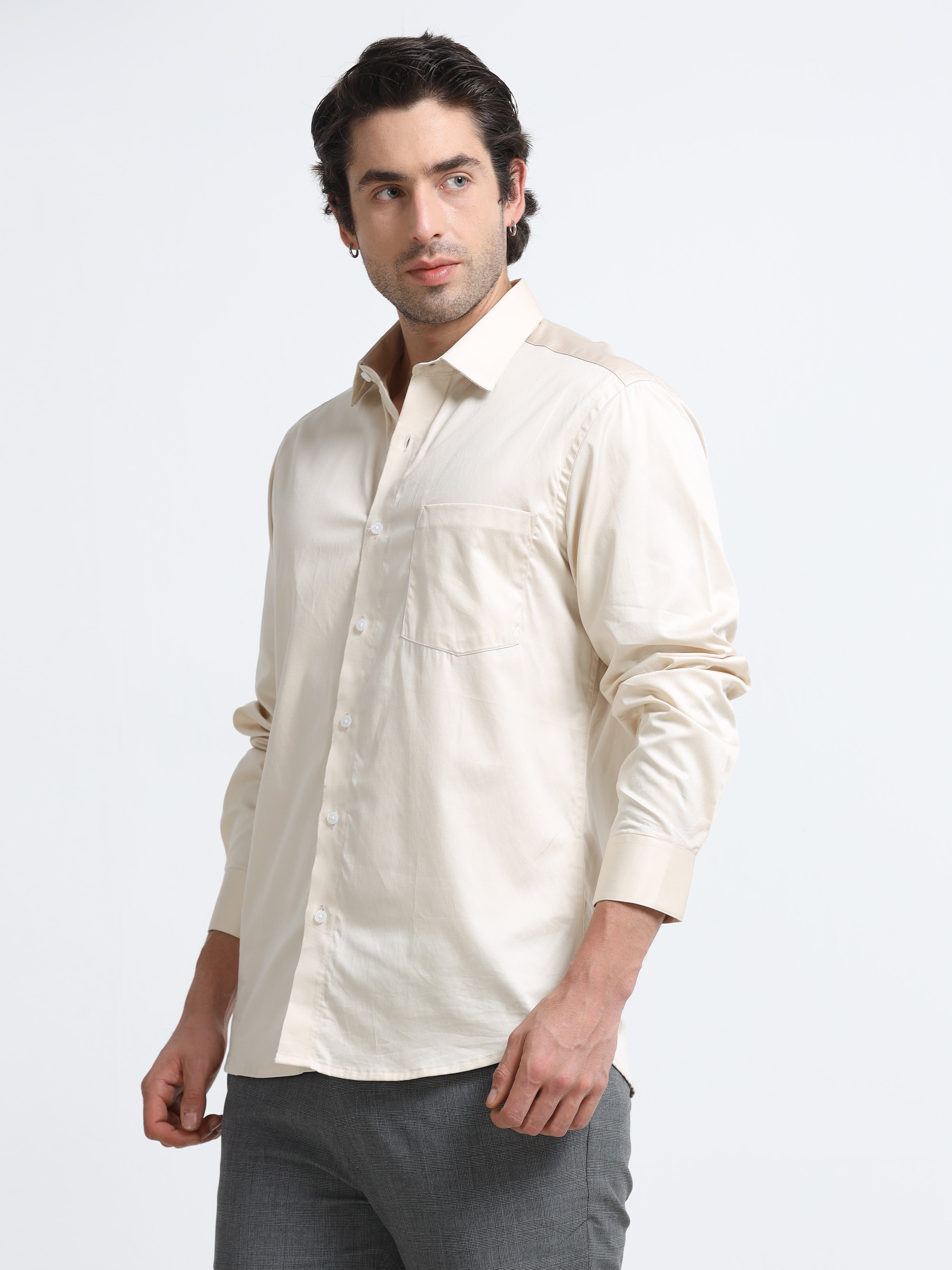 Men - Cream - Slim Fit - Formal Shirt
