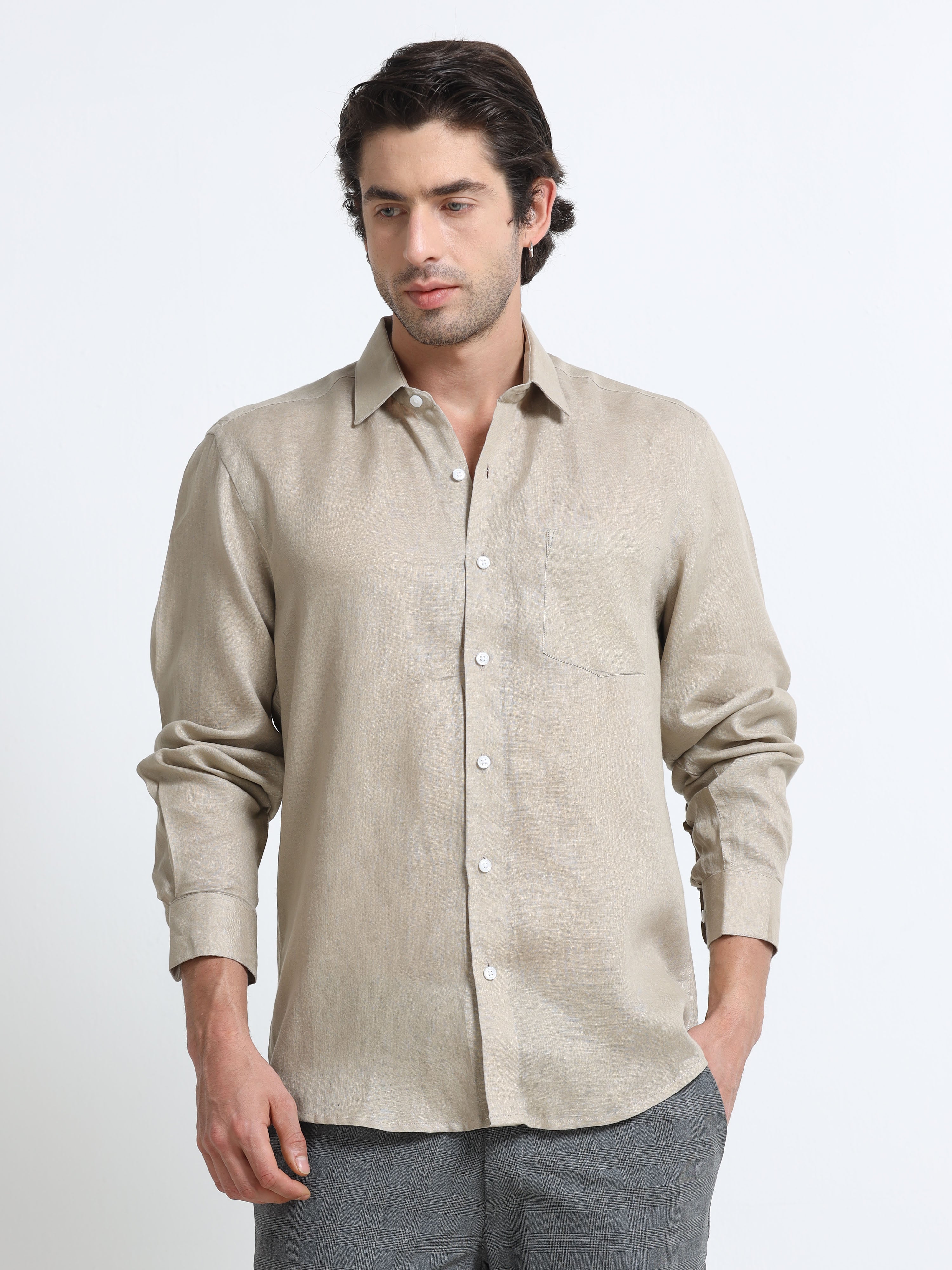 Men Skin Slim Fit Refined Plain Casual Shirt - Linen