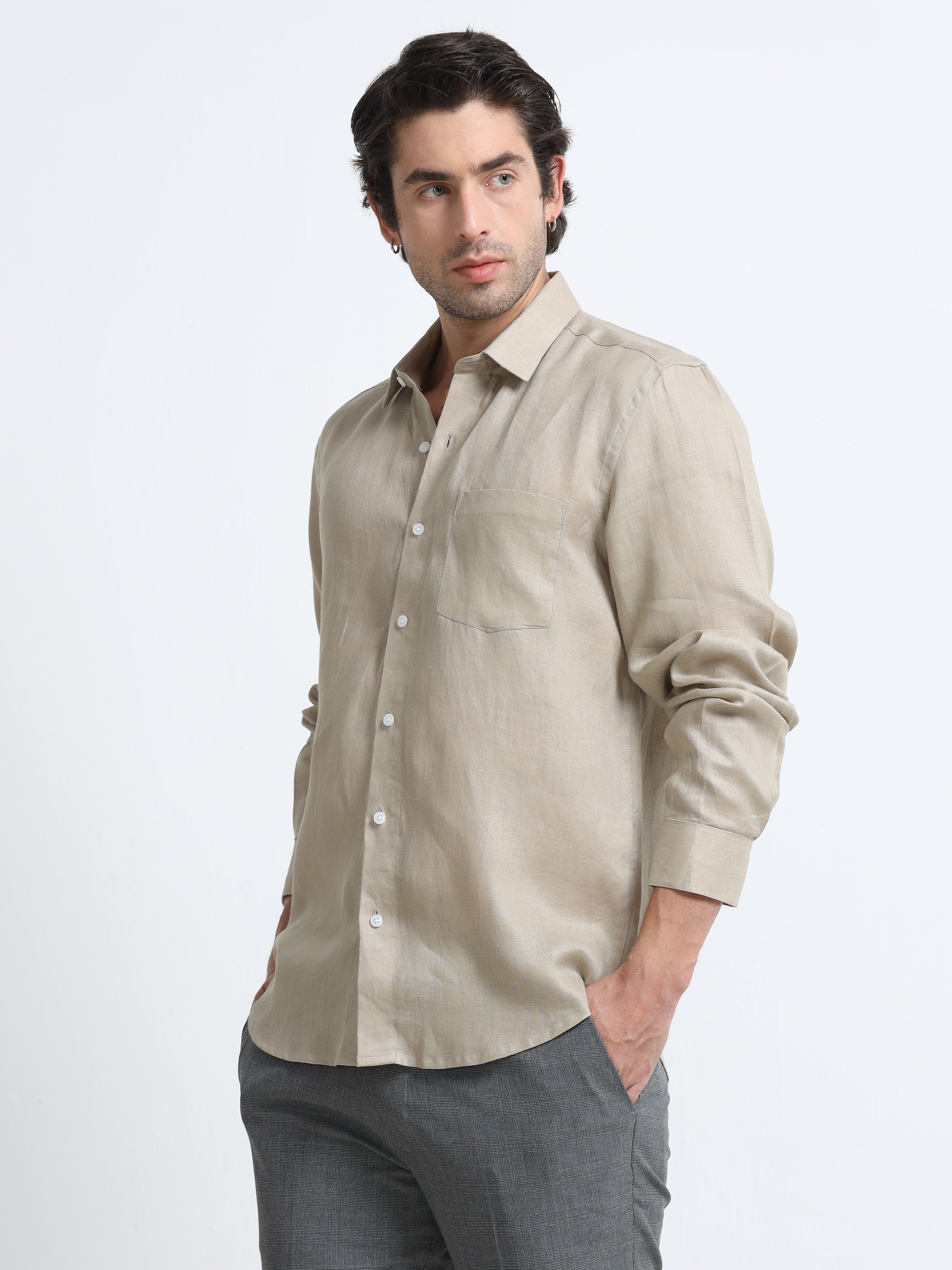 Men Skin Slim Fit Refined Plain Casual Shirt - Linen