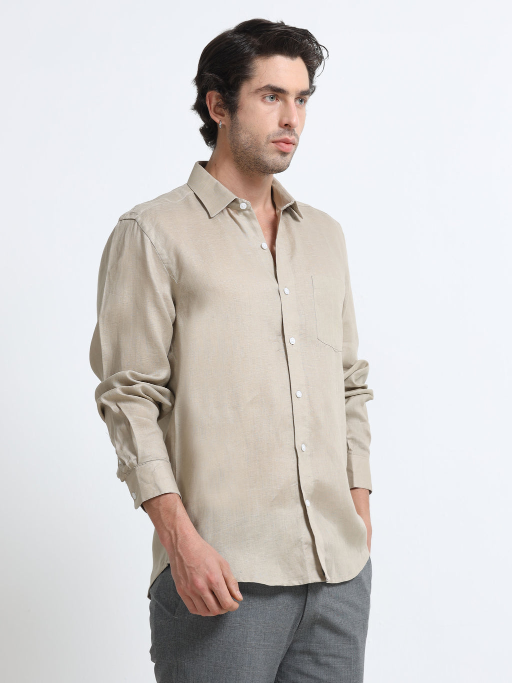 Men Skin Slim Fit Refined Plain Casual Shirt - Linen