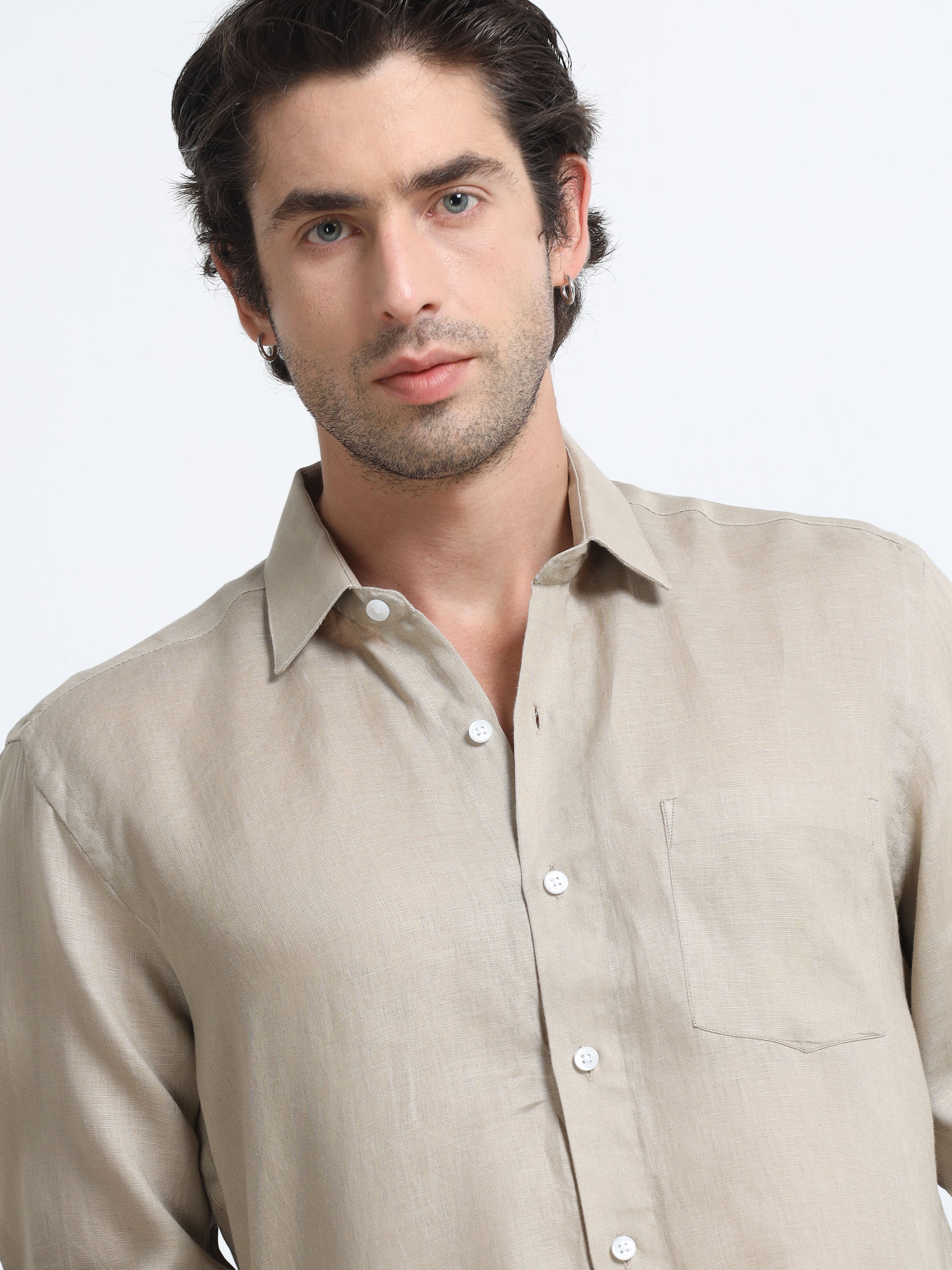 Men Skin Slim Fit Refined Plain Casual Shirt - Linen