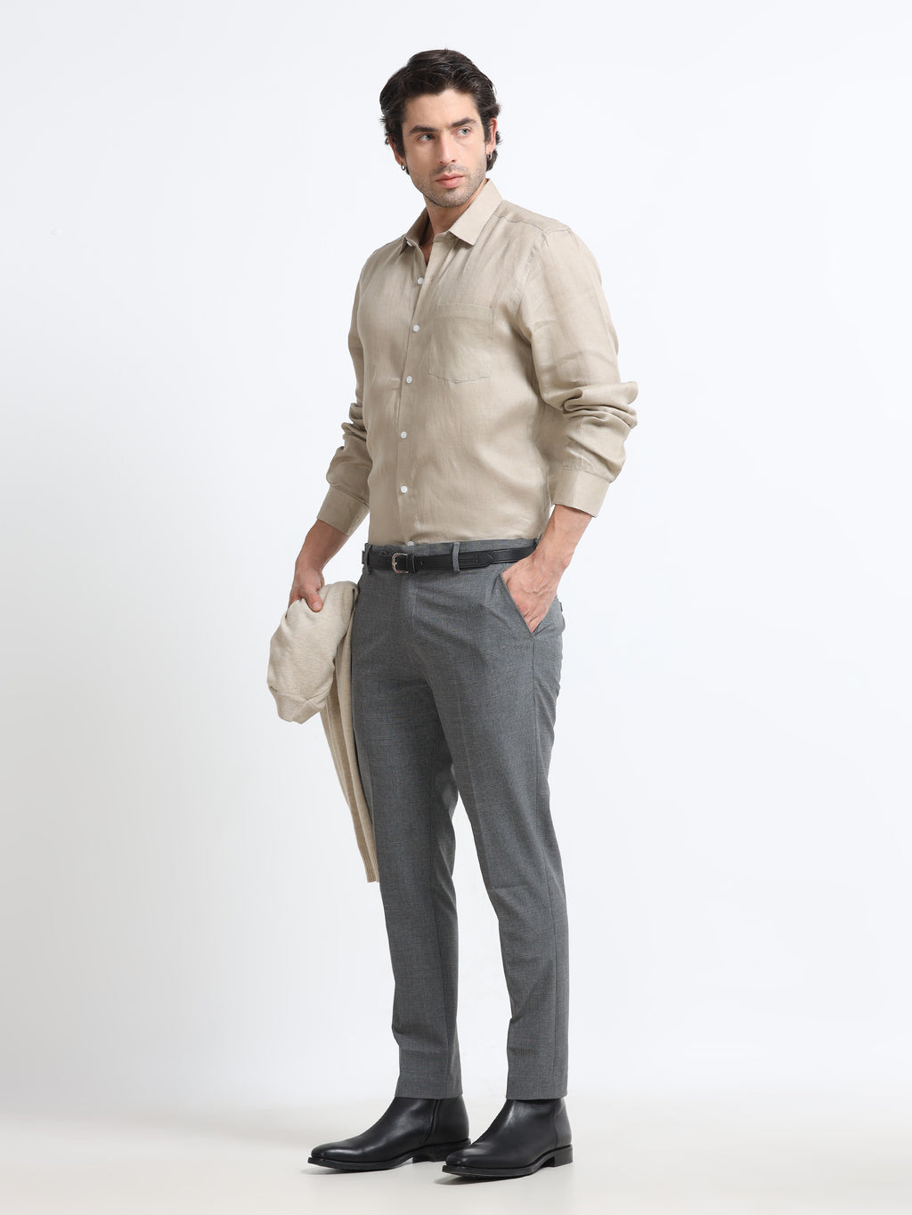 Men Skin Slim Fit Refined Plain Casual Shirt - Linen