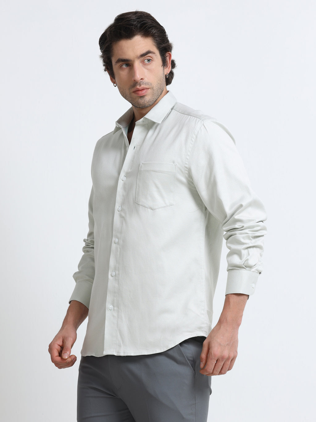 Men - Pista Green - Slim Fit - Textured Formal Shirt