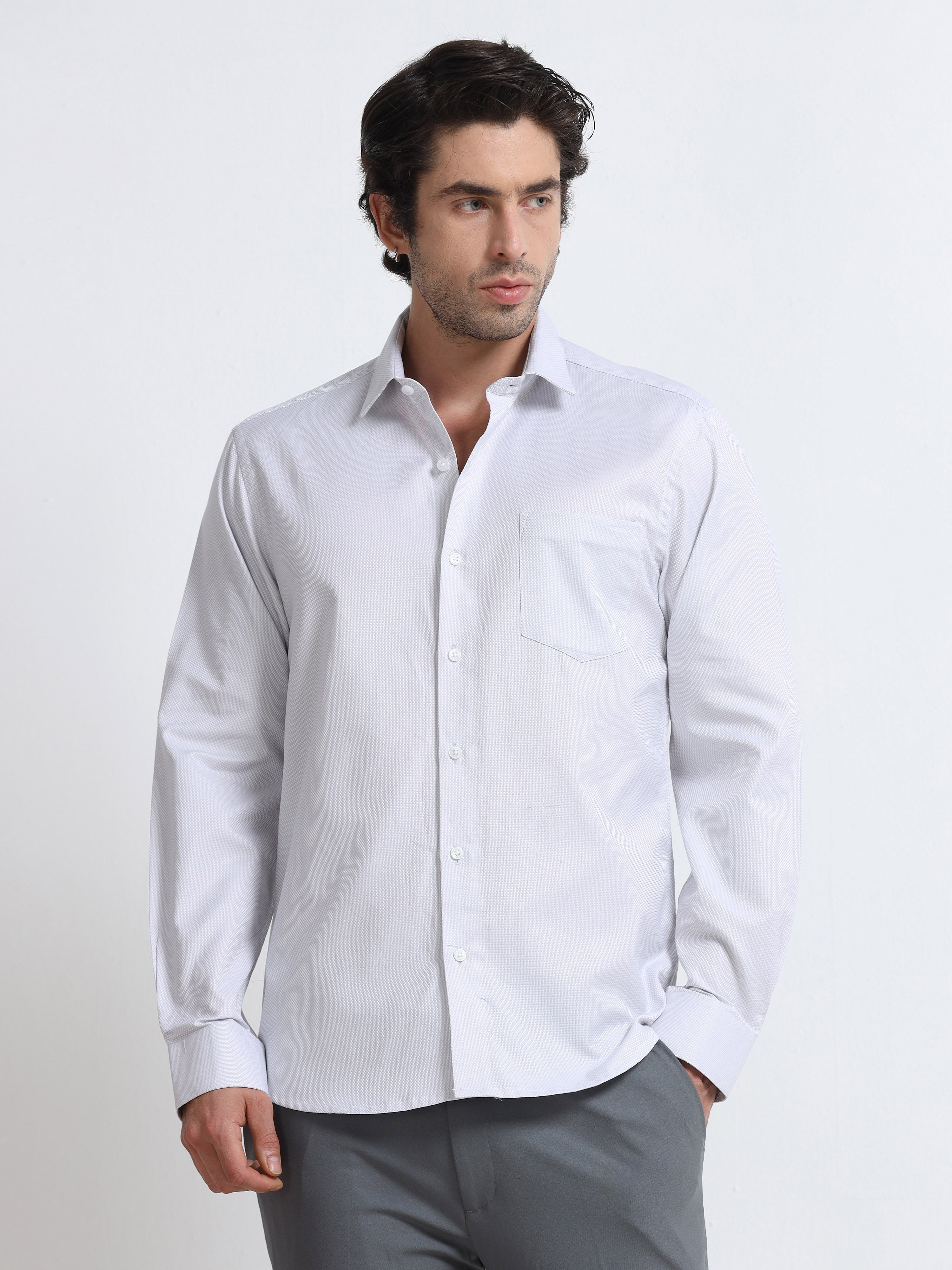Men - White - Slim Fit - Textured Formal Shirt