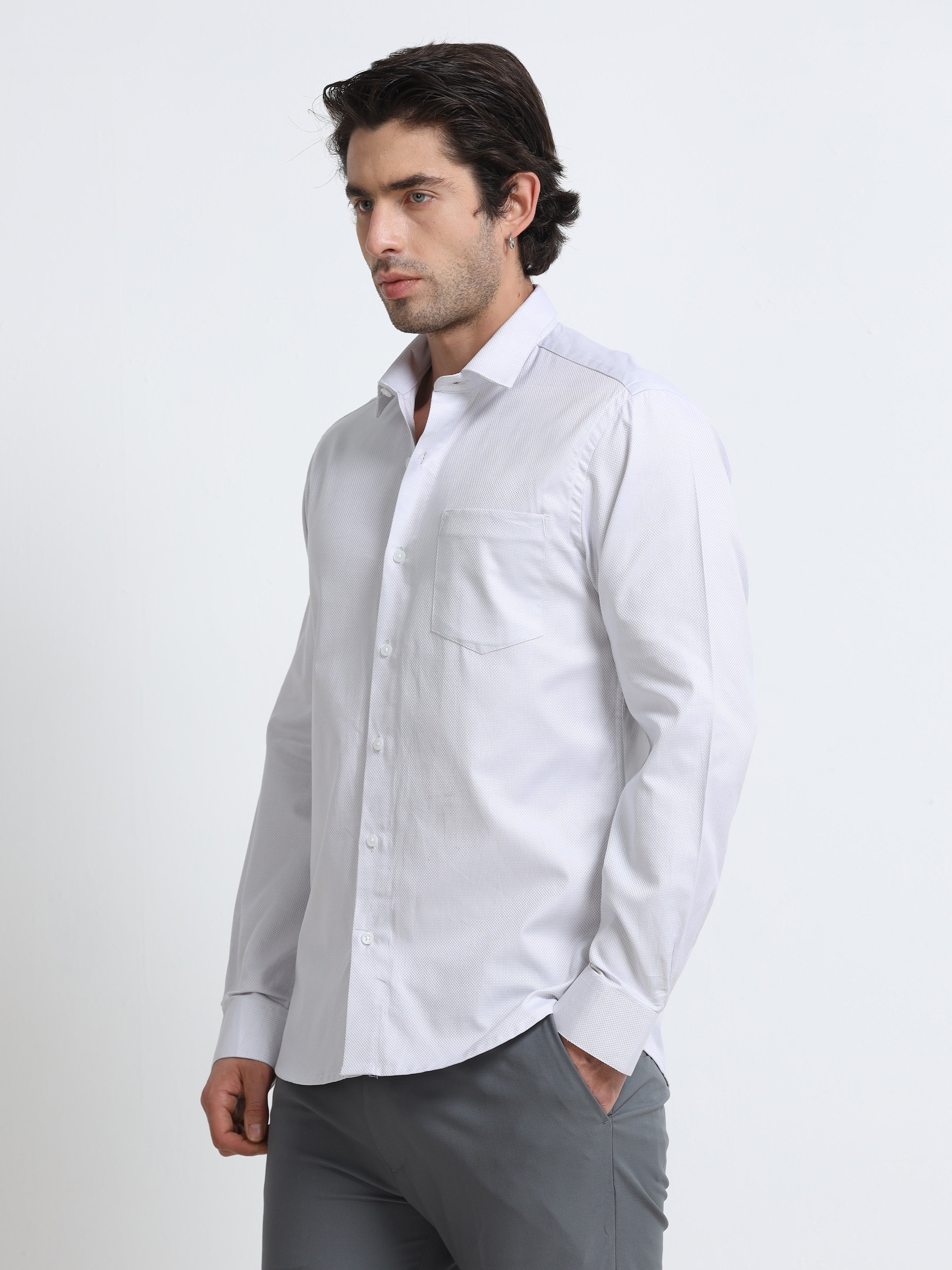 Men - White - Slim Fit - Textured Formal Shirt
