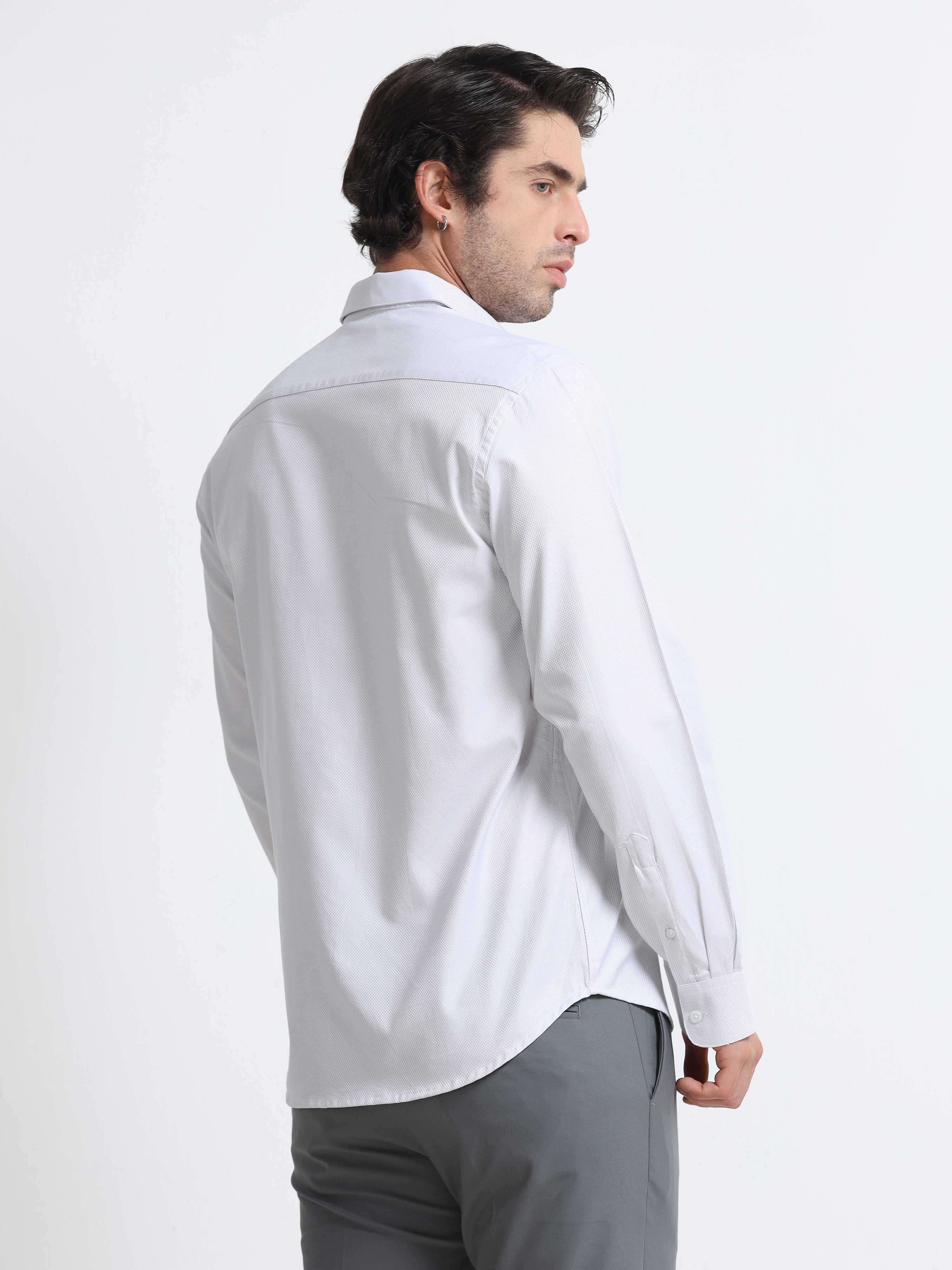Men - White - Slim Fit - Textured Formal Shirt