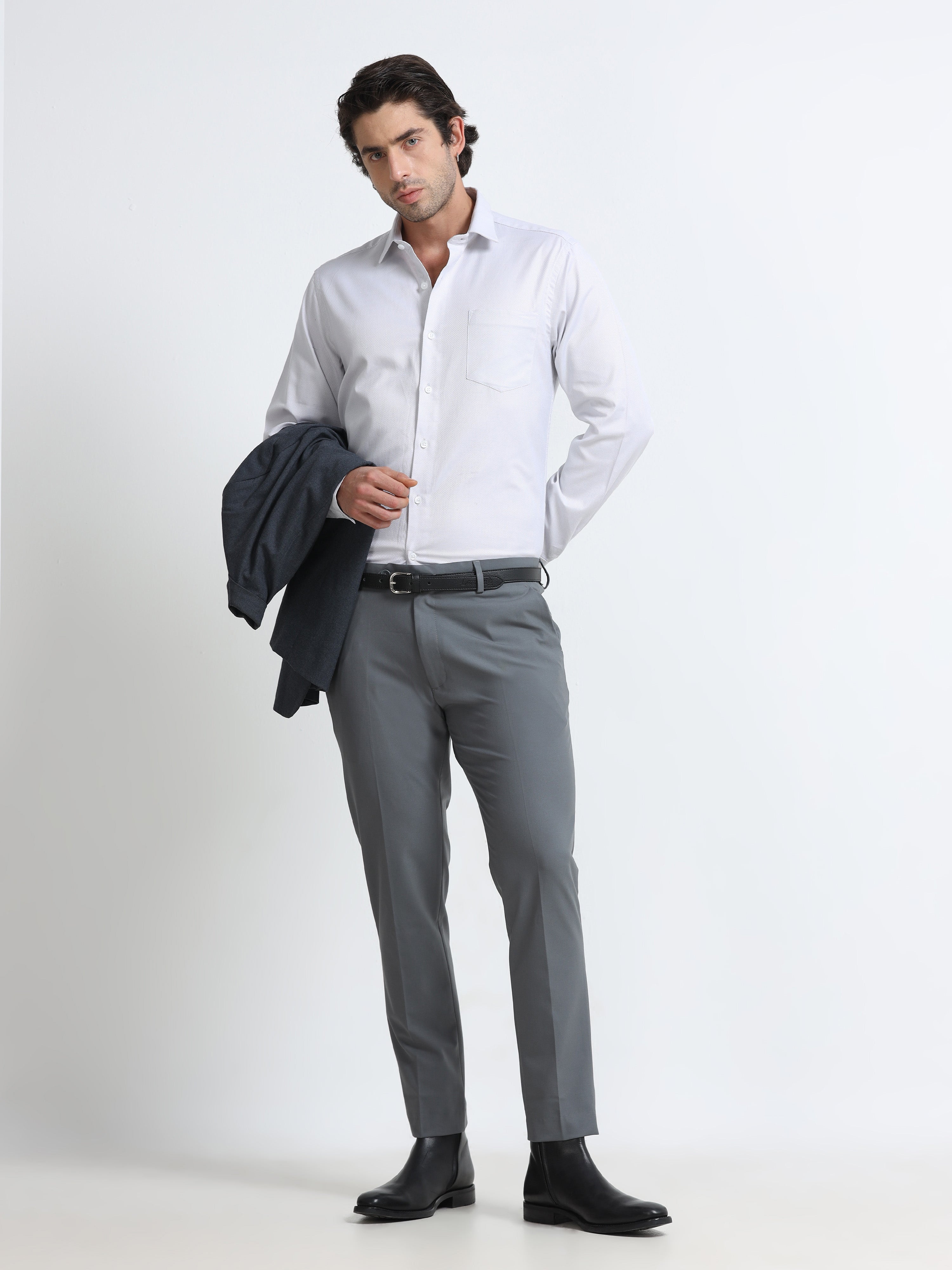 Men - White - Slim Fit - Textured Formal Shirt