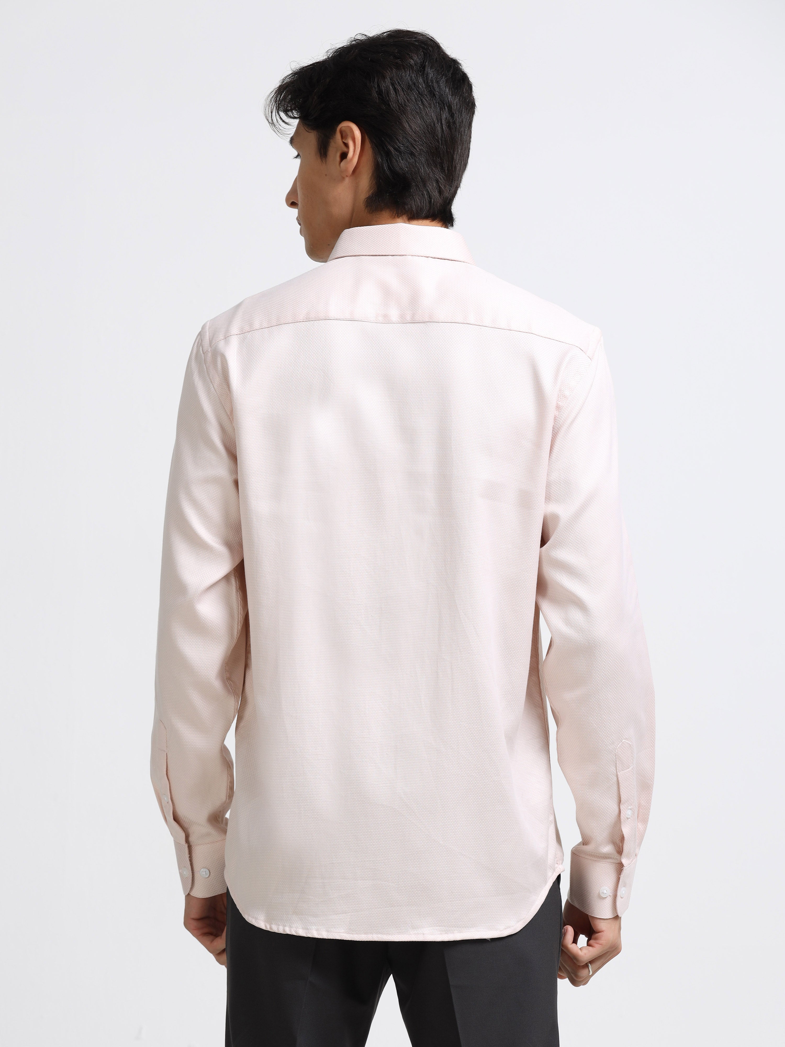 Men - Peach - Slim Fit - Textured Formal Shirt