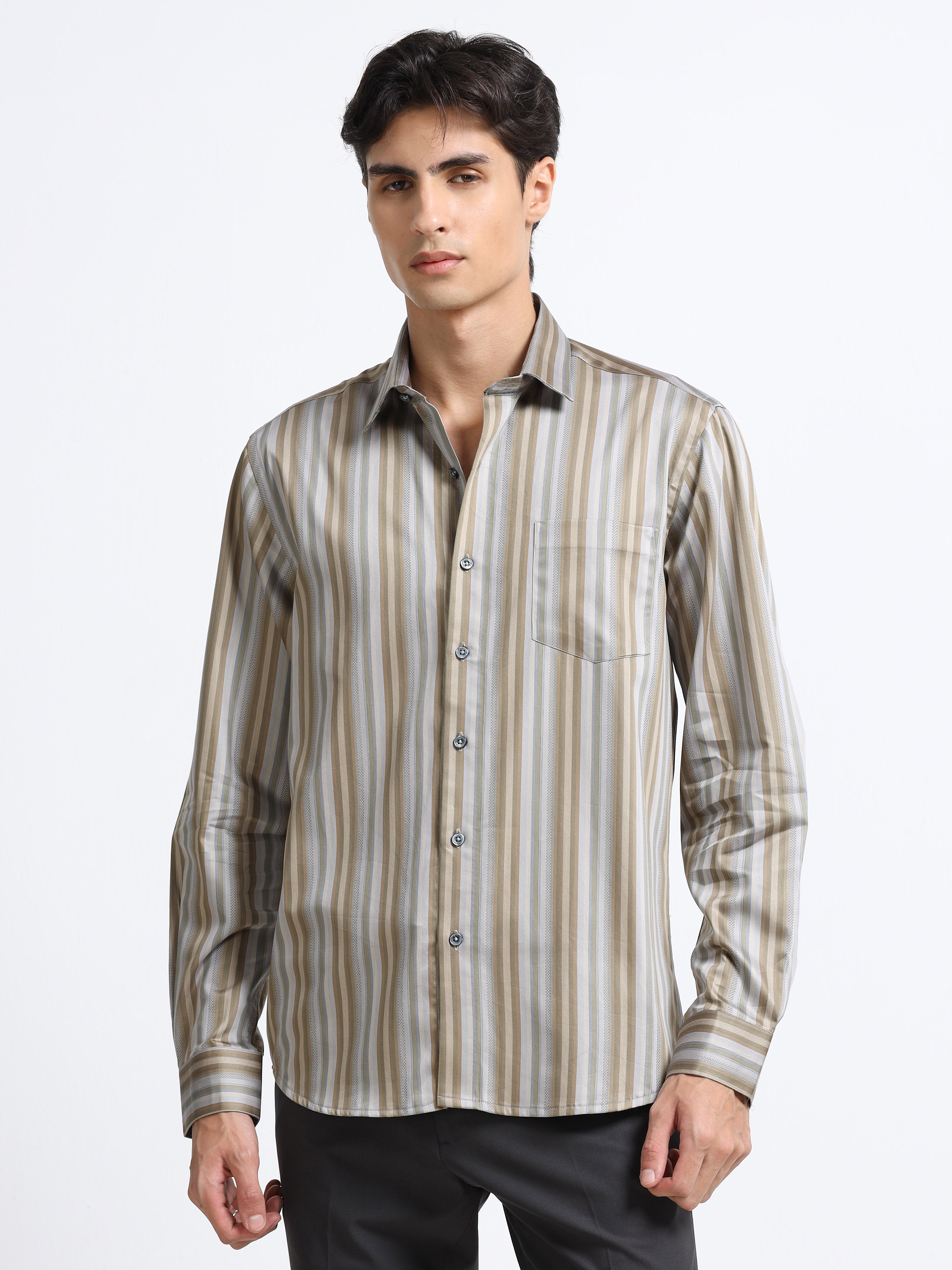 Men - Cement Gray - Slim Fit - Textured Formal Shirt