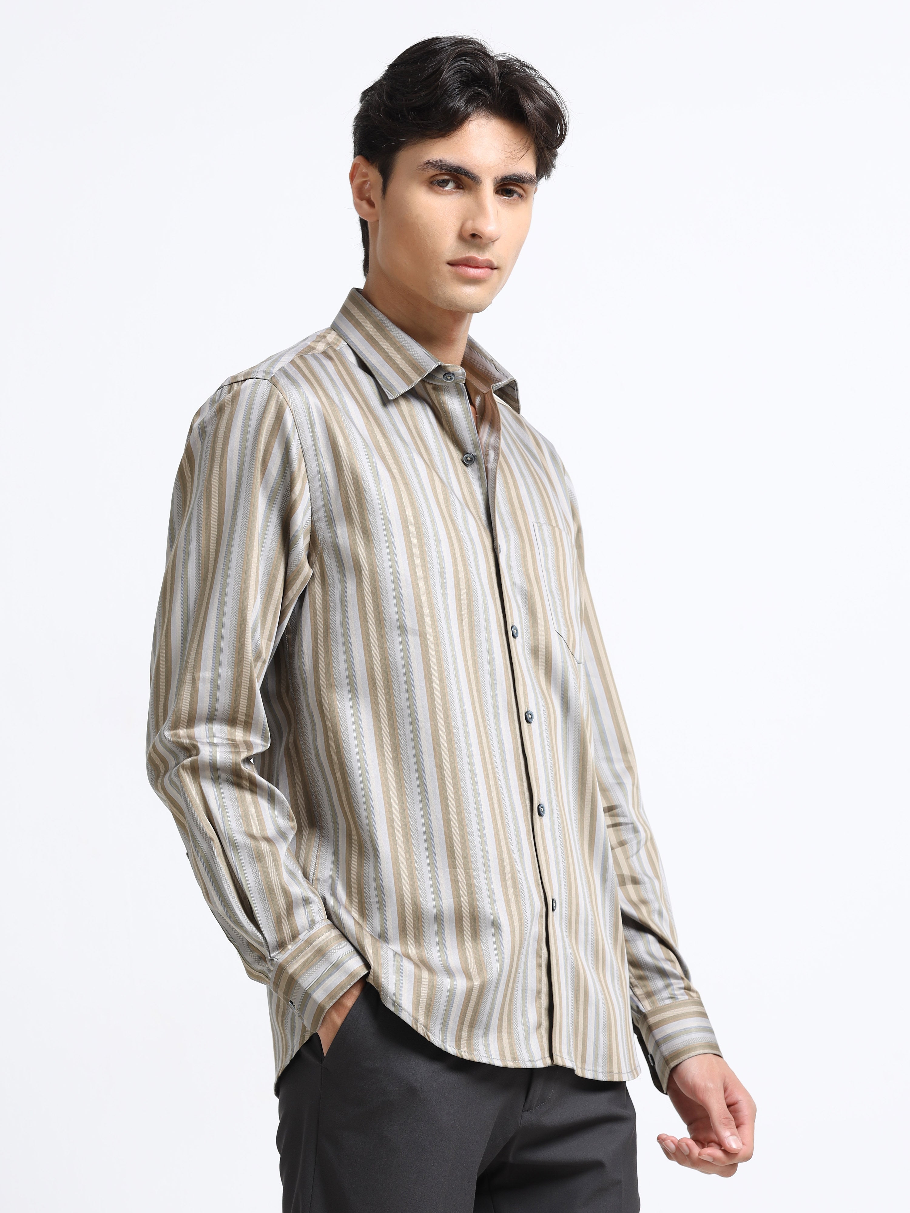 Men - Cement Gray - Slim Fit - Textured Formal Shirt