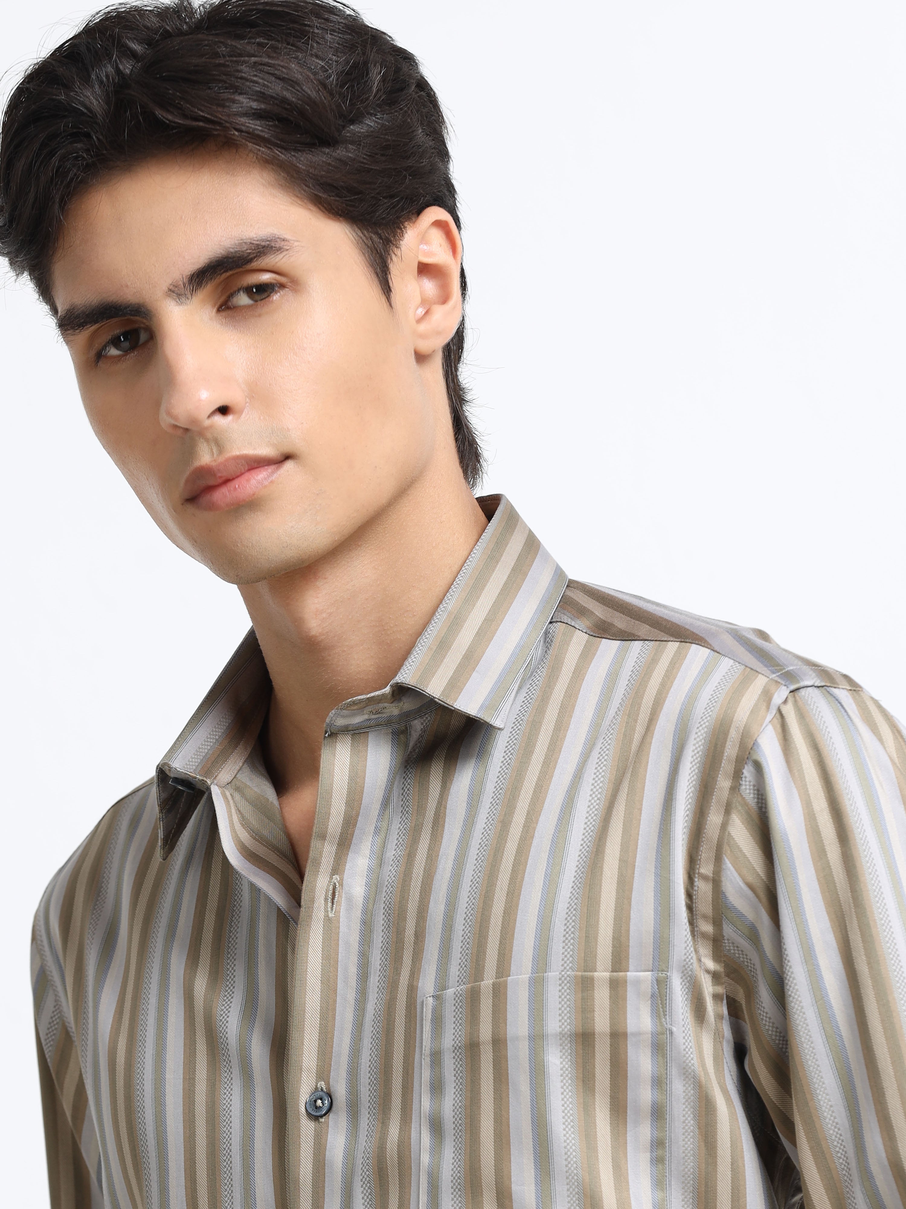 Men - Cement Gray - Slim Fit - Textured Formal Shirt