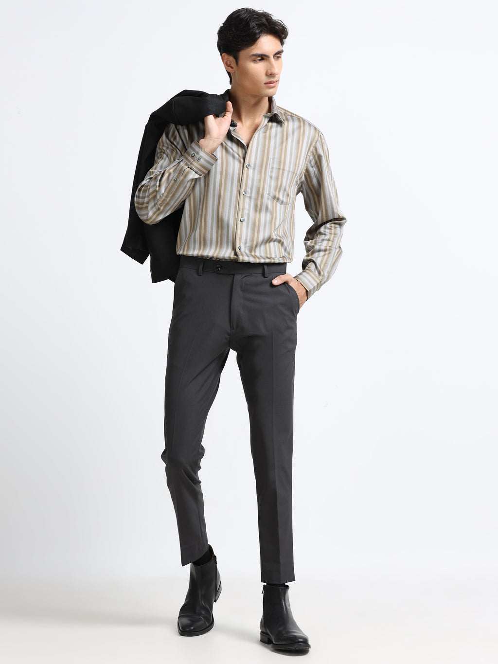 Men - Cement Gray - Slim Fit - Textured Formal Shirt