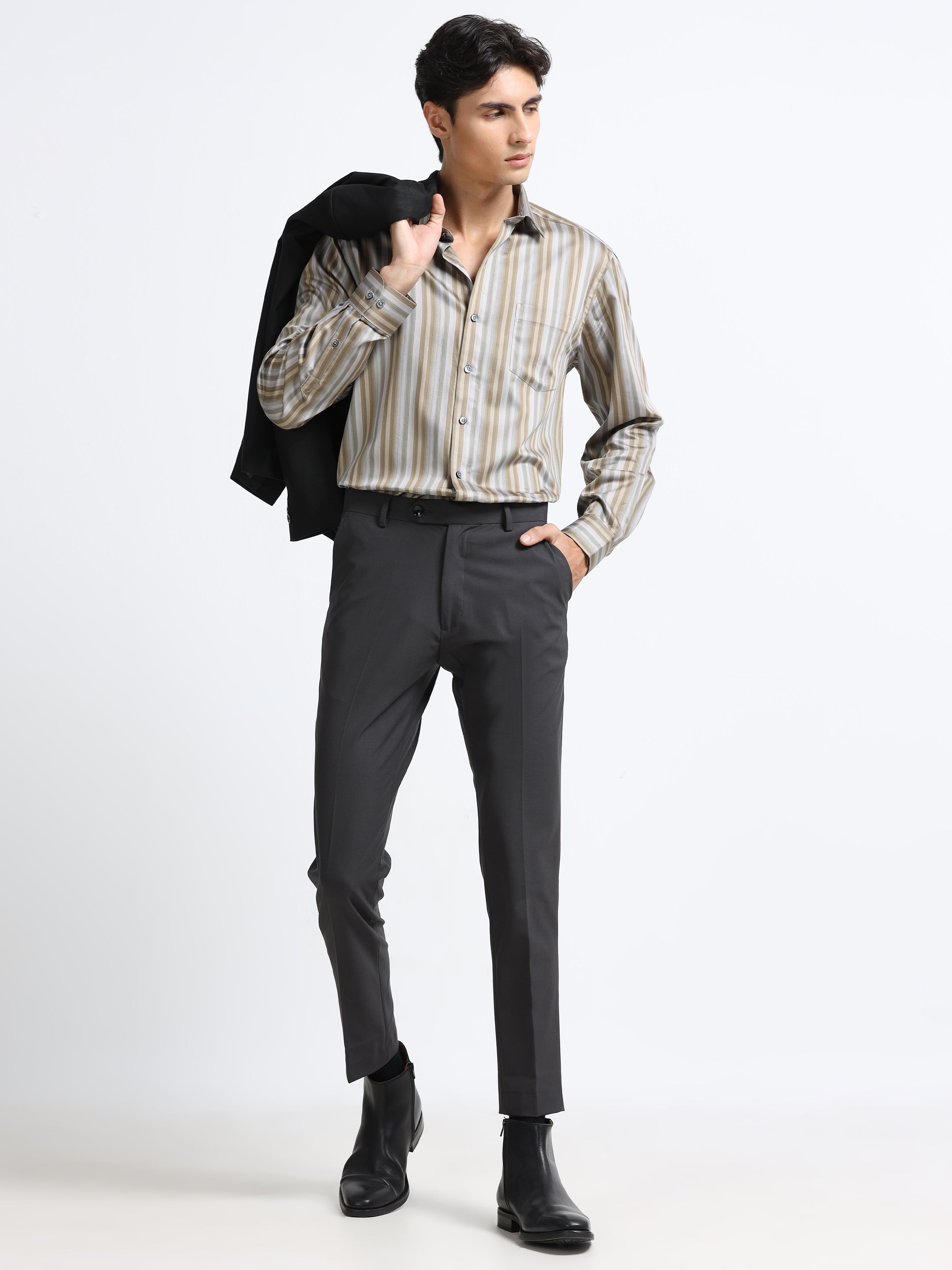 Men - Cement Gray - Slim Fit - Textured Formal Shirt